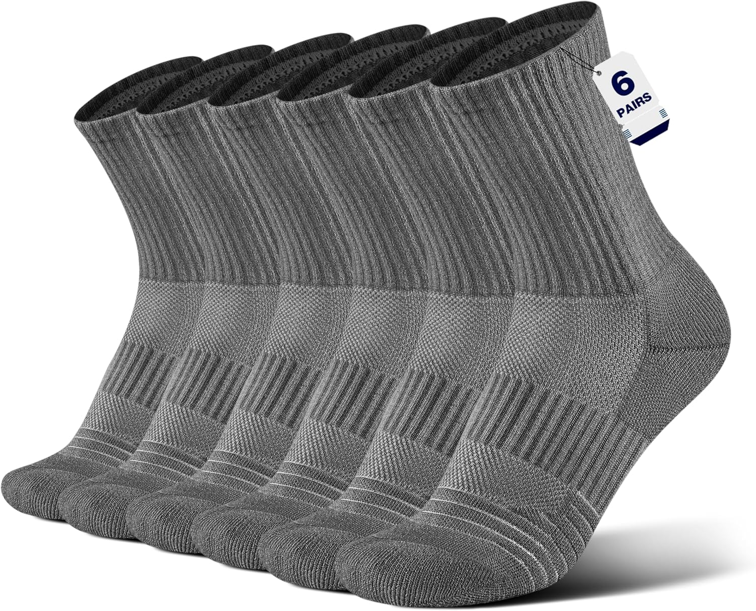 Bamboo Viscose 6 Pair Men Women Crew Compression Sock Running Cushion Moisture Wick Anti Blister Athletic Hiking