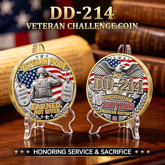DD-214 Veteran Pride Challenge Coin, 250 Years of Freedom Keepsake (1 PCS)