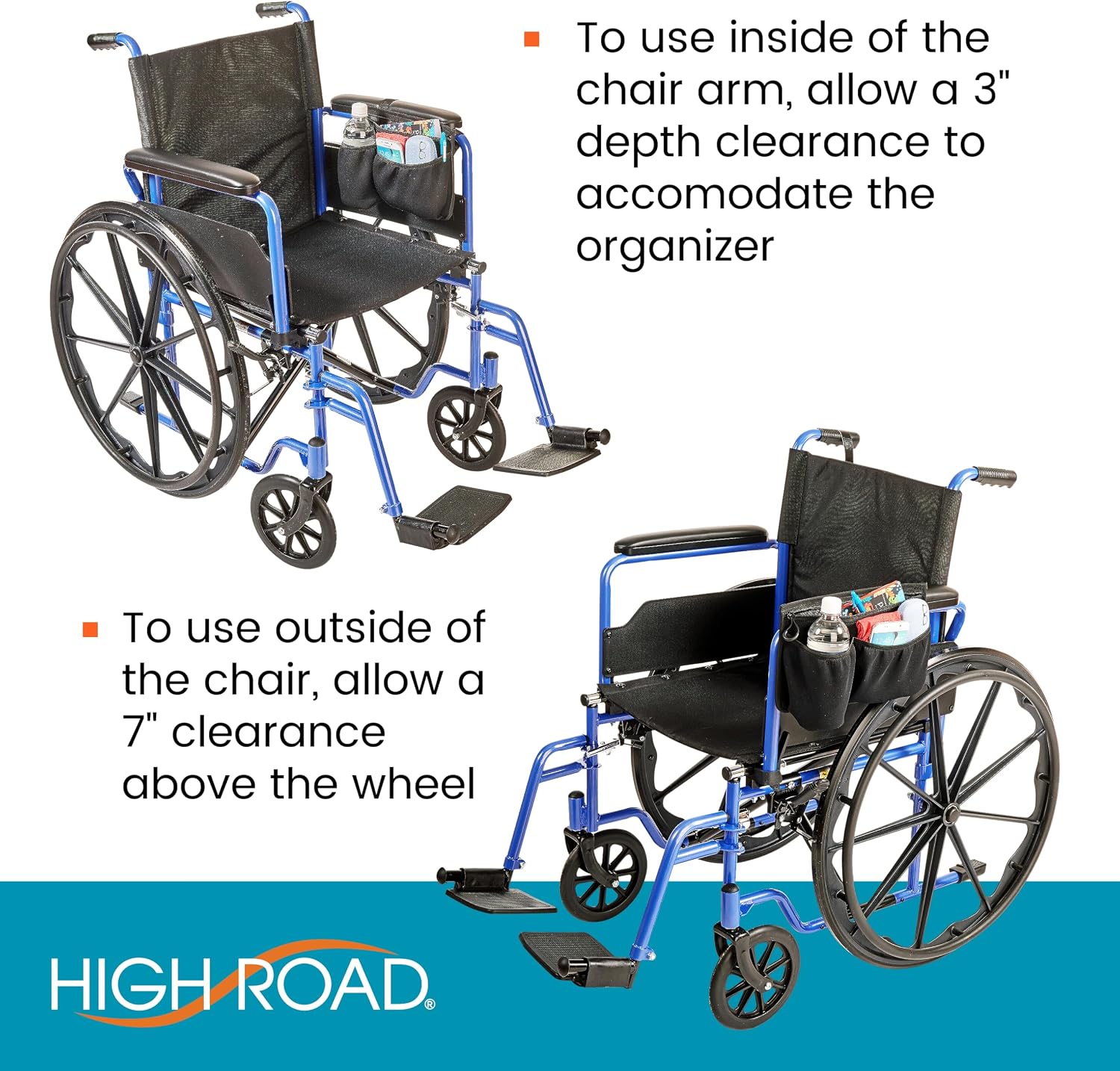 Wheelchair Side Bag and Walker Bag with Insulating Cup and Bottle Pocket