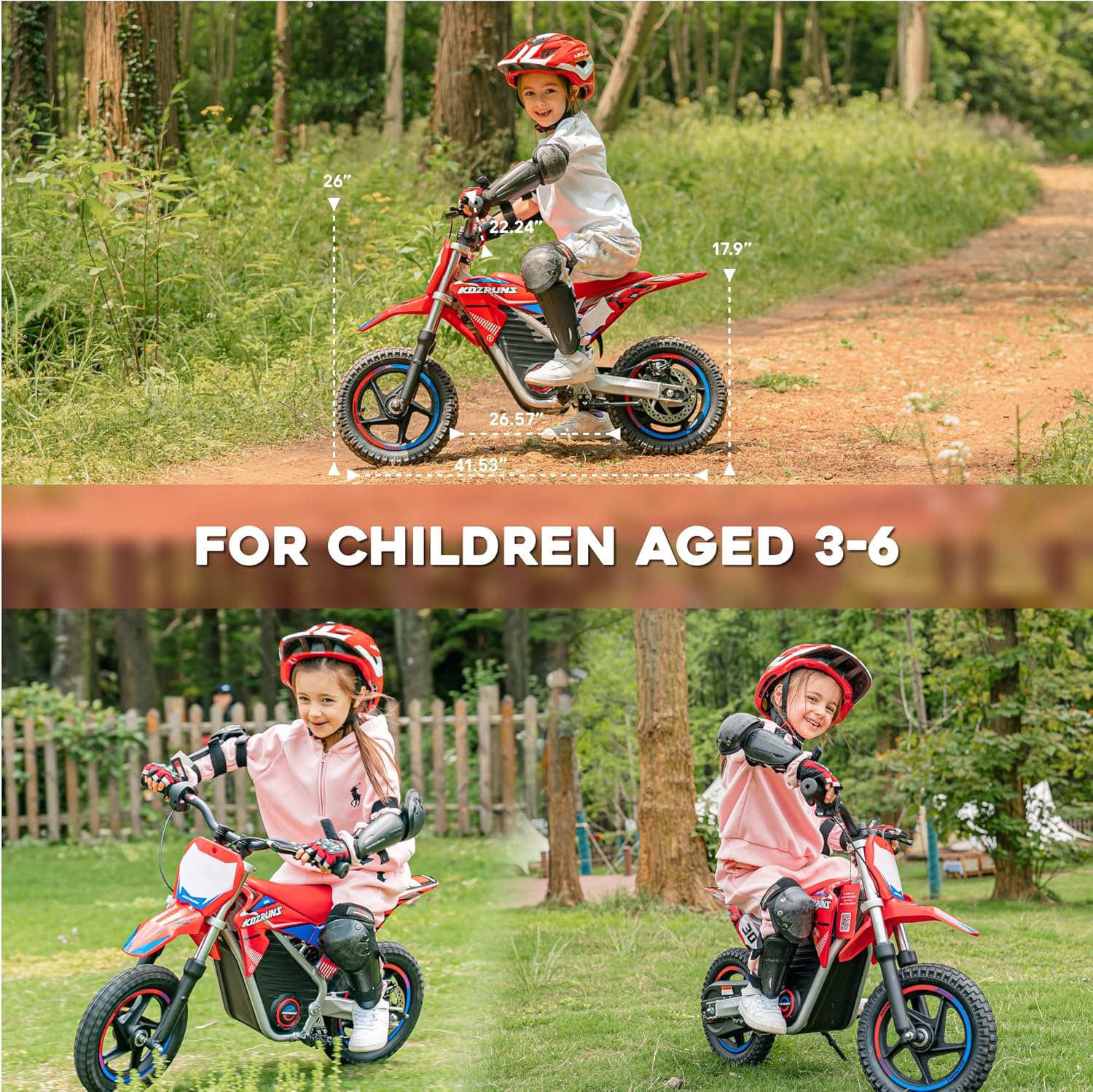 AIII Electric Dirt Bike for Kids 3-7, High Performance Racing Grade Motorcycle, Up to 8MPH, 2 Speed Settings, 12-Inch Off-Road Tires, Rear Disc Brakes & Advanced Shock Absorption, Red