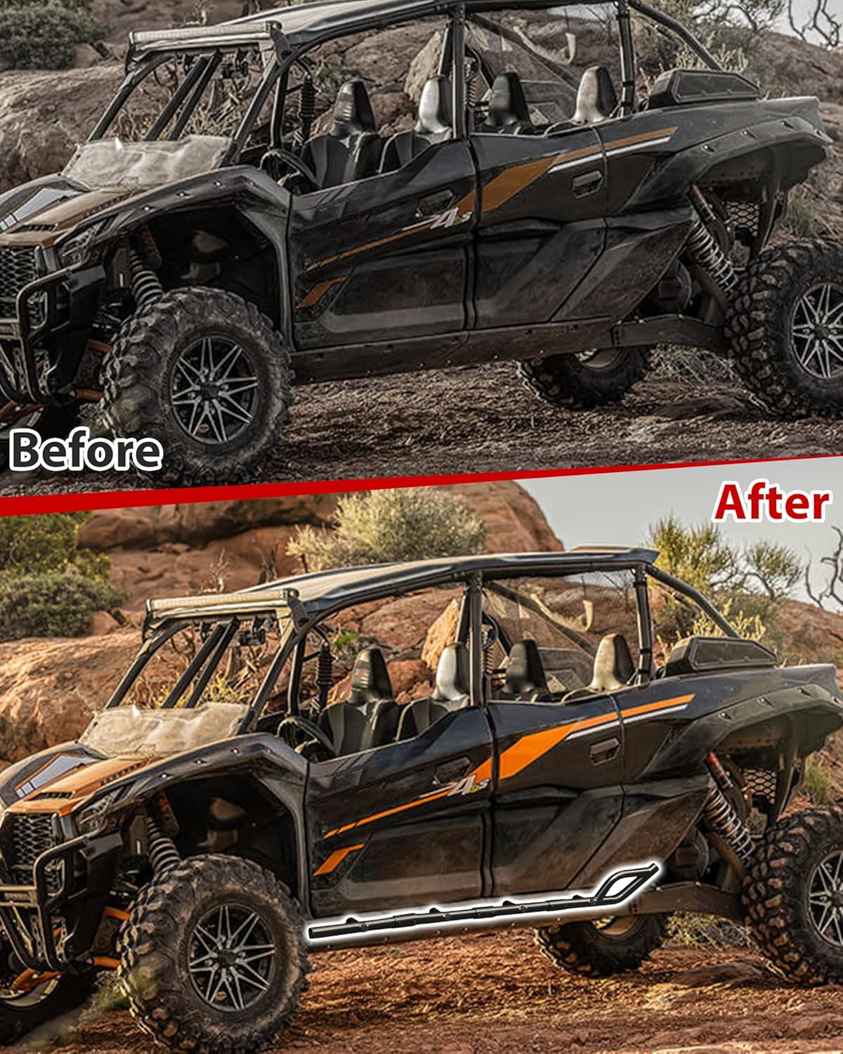 SAUTVS Nerf Bars Rock Sliders Side Bumper for Kawasaki Teryx KRX4 1000, Combined Tree Kickers Side Steps Low Profile Protector for Kawasaki Teryx KRX 4 1000 2023-2026 Accessories (4 Seat)