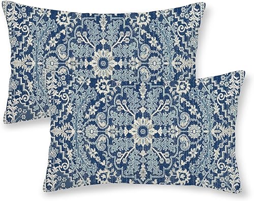 Miniatura 12 de Fundas de Almohada Bohemias Azul Marino 18x18 Juego de 2, Diseño de Patrón de Alfombra Étnica Bohemia Almohadas Decorativas de Lino con Estampado