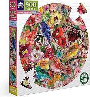eeBoo: Piece and Love Birds & Blossoms 500 Piece Round Adult Jigsaw Puzzle, 23