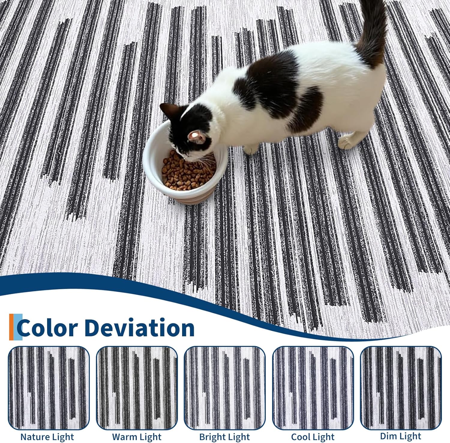 GarveeHome 8x10 Washable Low PileArea Rugs for Bedroom Living Room Kitchen Modern Striped Minimalist Non Slip Stain Resistant Soft Indoor Carpet for Dining Room Guest Room Home Office, Beige Black