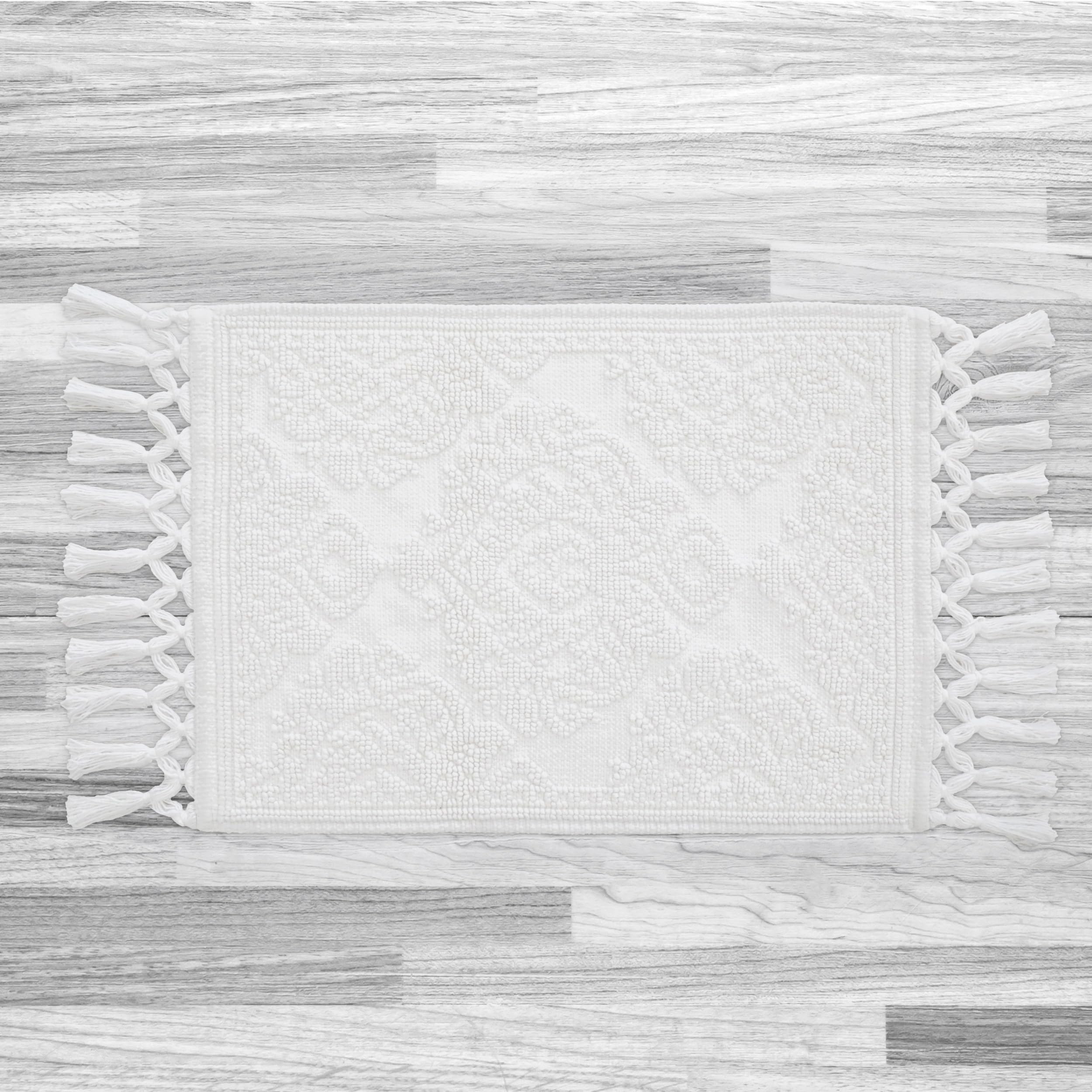 Jean Pierre - Ricardo Bath Mat, Woven Fringe Bathroom Rugs, 100% Cotton, Premium Bathroom Decor - Measures 27" x 52" - White