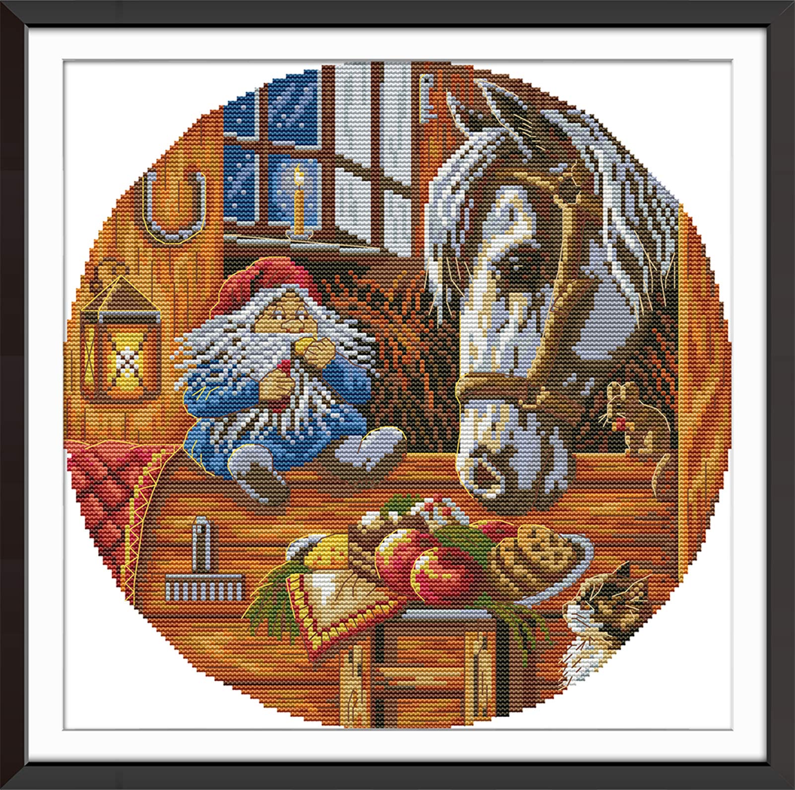 WOWDECOR Cross Stitch Kits for Adults Beginners Pre Printed, Horse Santa Claus Fruit 14ct Stamped Advanced DIY Embroidery Kits with Pattern