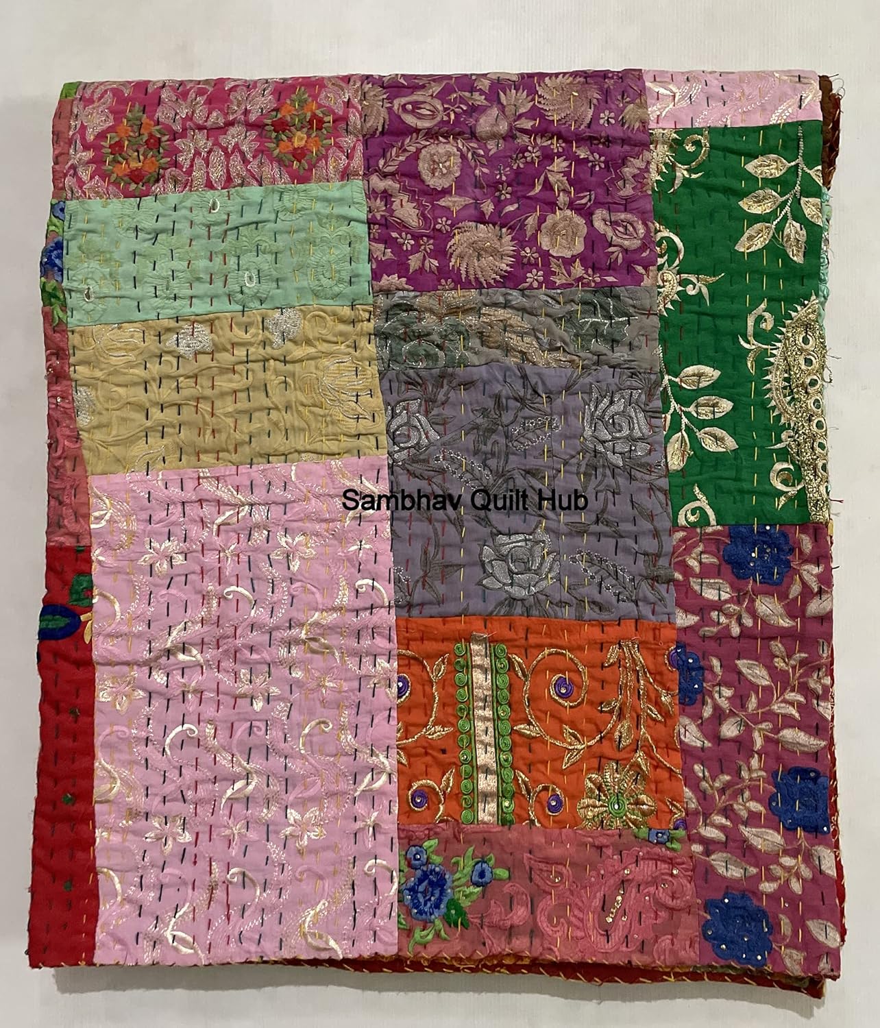 Multicolor Patchwork Quilt Vintage Indian Reversible Quilted Throw Blanket Super Soft and Warm Living Room Decorative for Sofa and Couch 60X67 inches (Multi)
