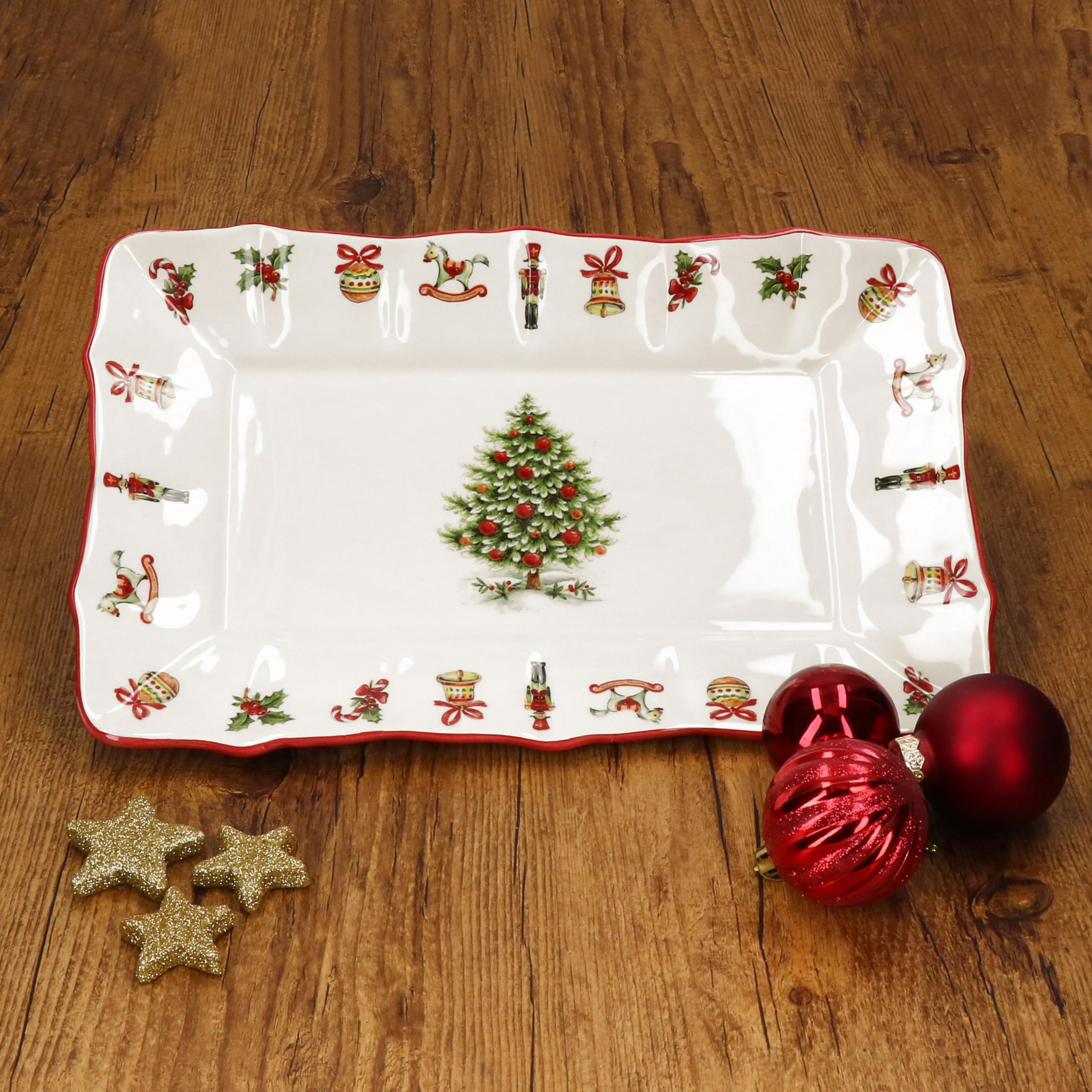 MamboCat Maestro Natale Assiette Creuse, 350 Ml, En Céramique Italienne, Profonde, Avec Décor De Noël, Pour Salade, Soupe, Riz Et Pâtes Pour Noël, L' Avent Et Saint-Nicolas