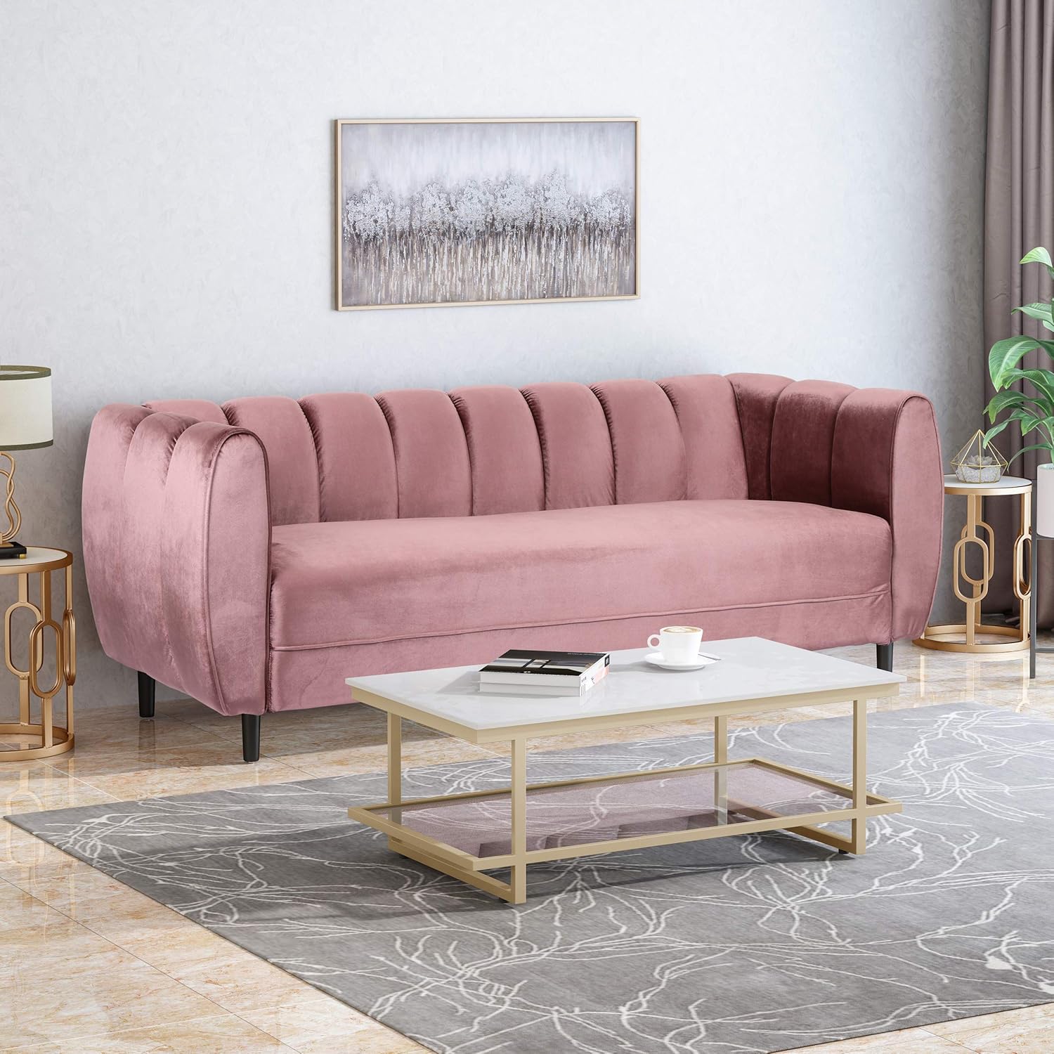 Christopher Knight Home Miranda Velvet 3 Seater Sofa in a living room setting.