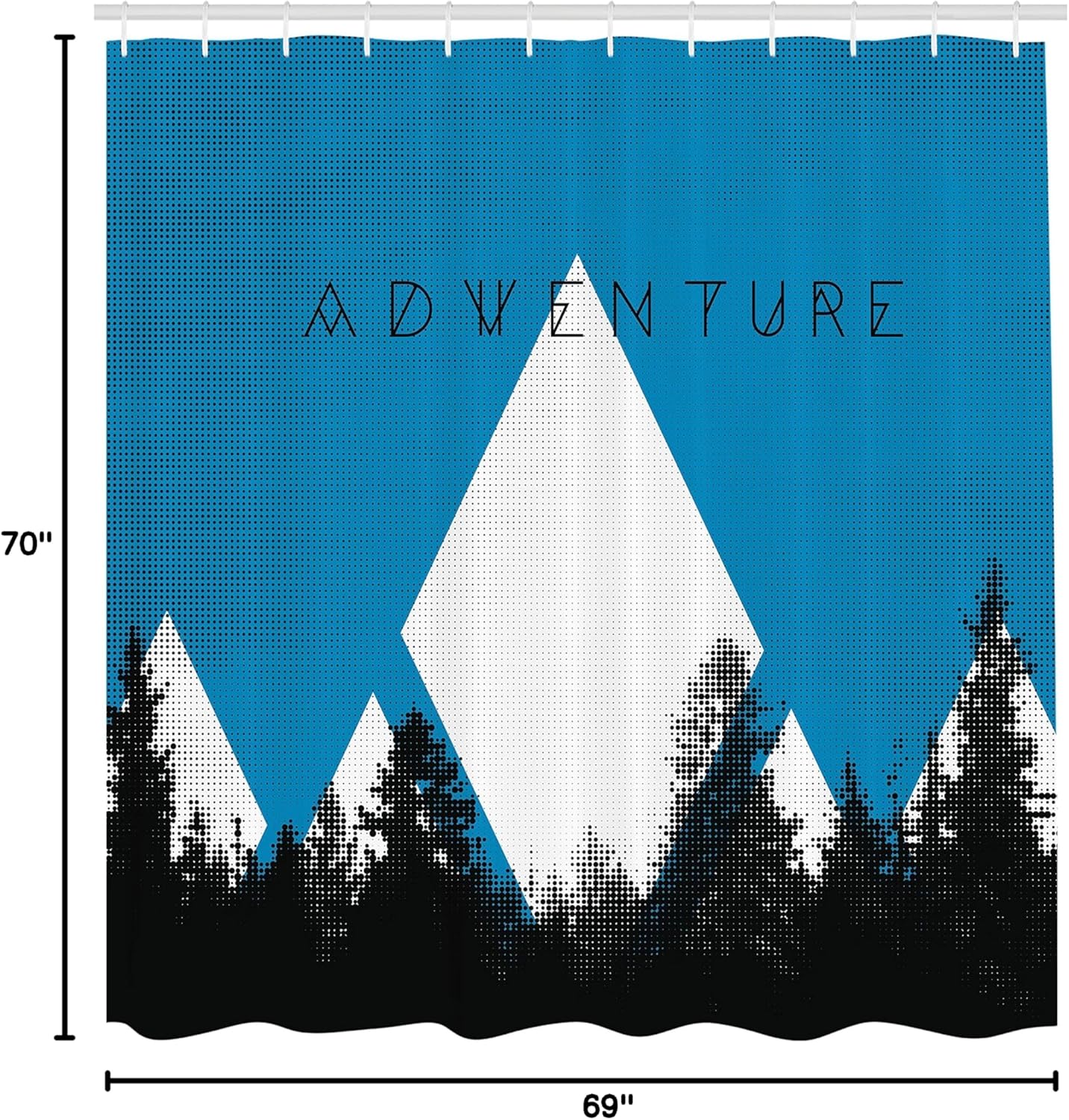Ambesonne Adventure Shower Curtain, Forest Halftone Effect Hipster Typography Camping in Mountains, Cloth Fabric Bathroom Decor Set with Hooks, 69" W x 70" L, Azure Blue