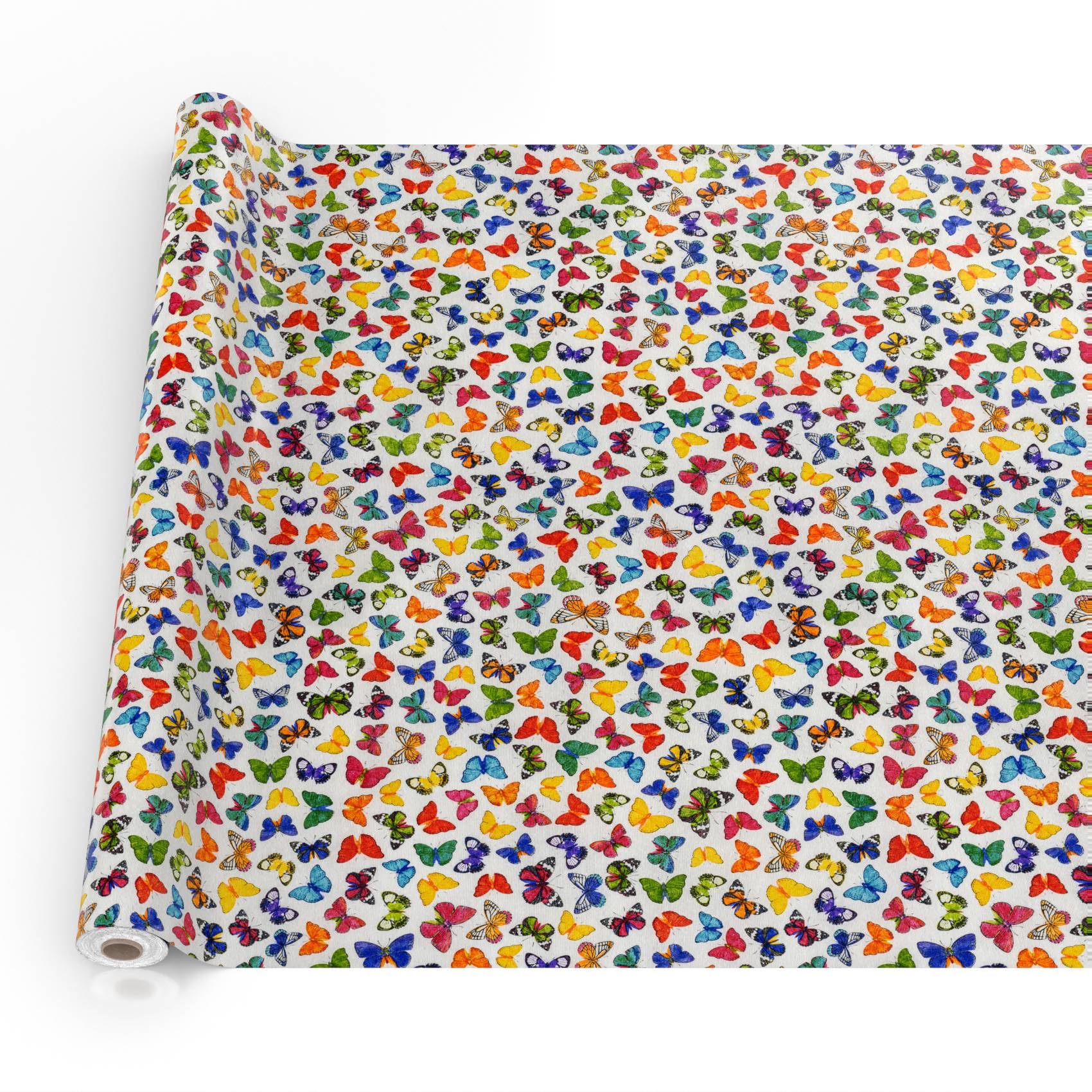 Mantel de tela textil lavable, mantel de algodón y poliéster, diseño de mariposas, ovalado, 260 x 140 cm, para interior y exterior