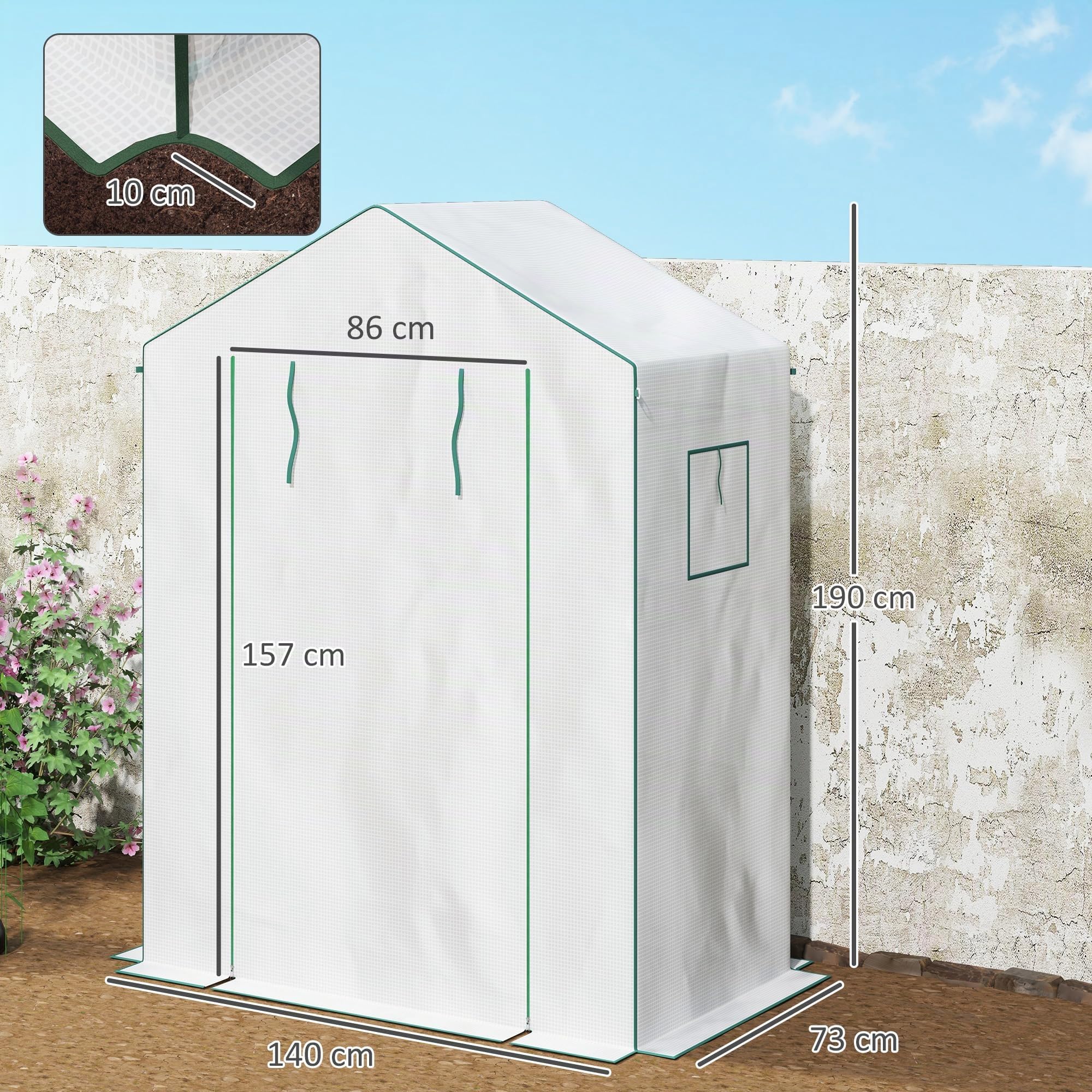 Outsunny Serra da giardino PE con ripiani 3 livelli 140x73x190 cm Bianca