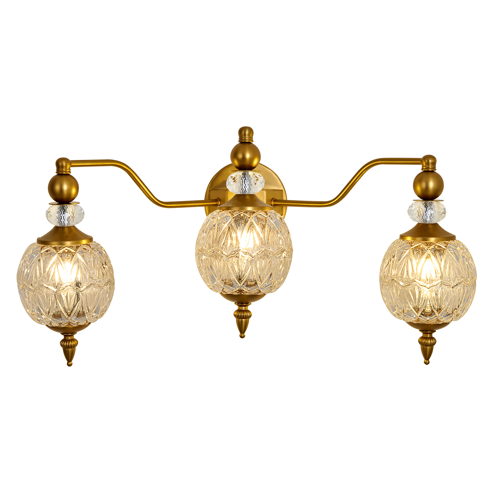 Image of Vintage Vanity Light 3 Light Gold Bathroom Light Fixtures Over Mirror
