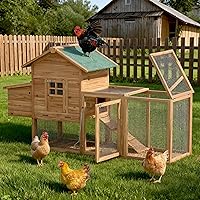 PHONDIKO 80" Wooden Chicken Coop for 3-4 Chickens - Spacious Hen House with Run, Nesting Box, Ramp, Pull-Out Tray & Predator-Proof Design (80.7"x44.5"x26")