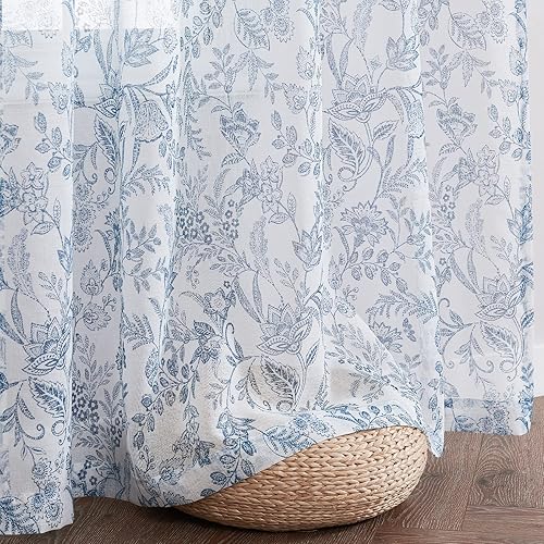 Miniatura 8 de Vangao Cortinas traslúcidas estilo granja con estampado floral verde de 84 pulgadas de largo, juego de 2 paneles para sala de estar, dormitorio,