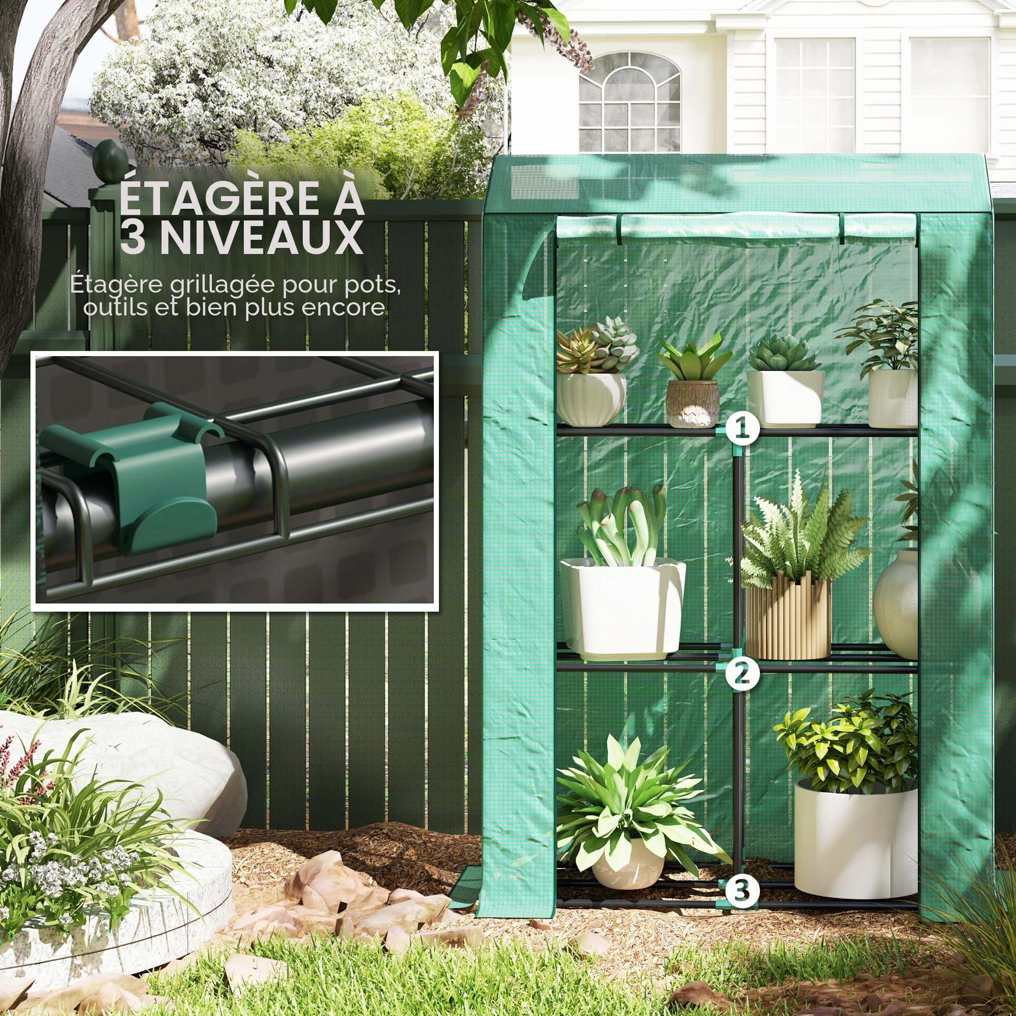 Outsunny Serre de Jardin PE avec étagères 3 Niveaux 100 x 40 x 150 cm Vert