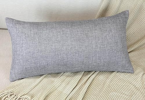 Miniatura 2 de Aiking Home - Funda de almohada tejida de lino sintético fino, tamaño 14 x 26 pulgadas, color gris claro