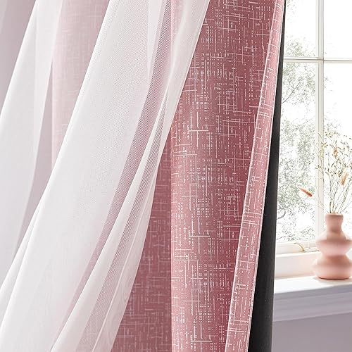Miniatura 5 de Cortinas 100% opacas con superposición transparente, mezcla y combina con cortinas de doble capa de 84 pulgadas de largo, 2 paneles para dormitorio,