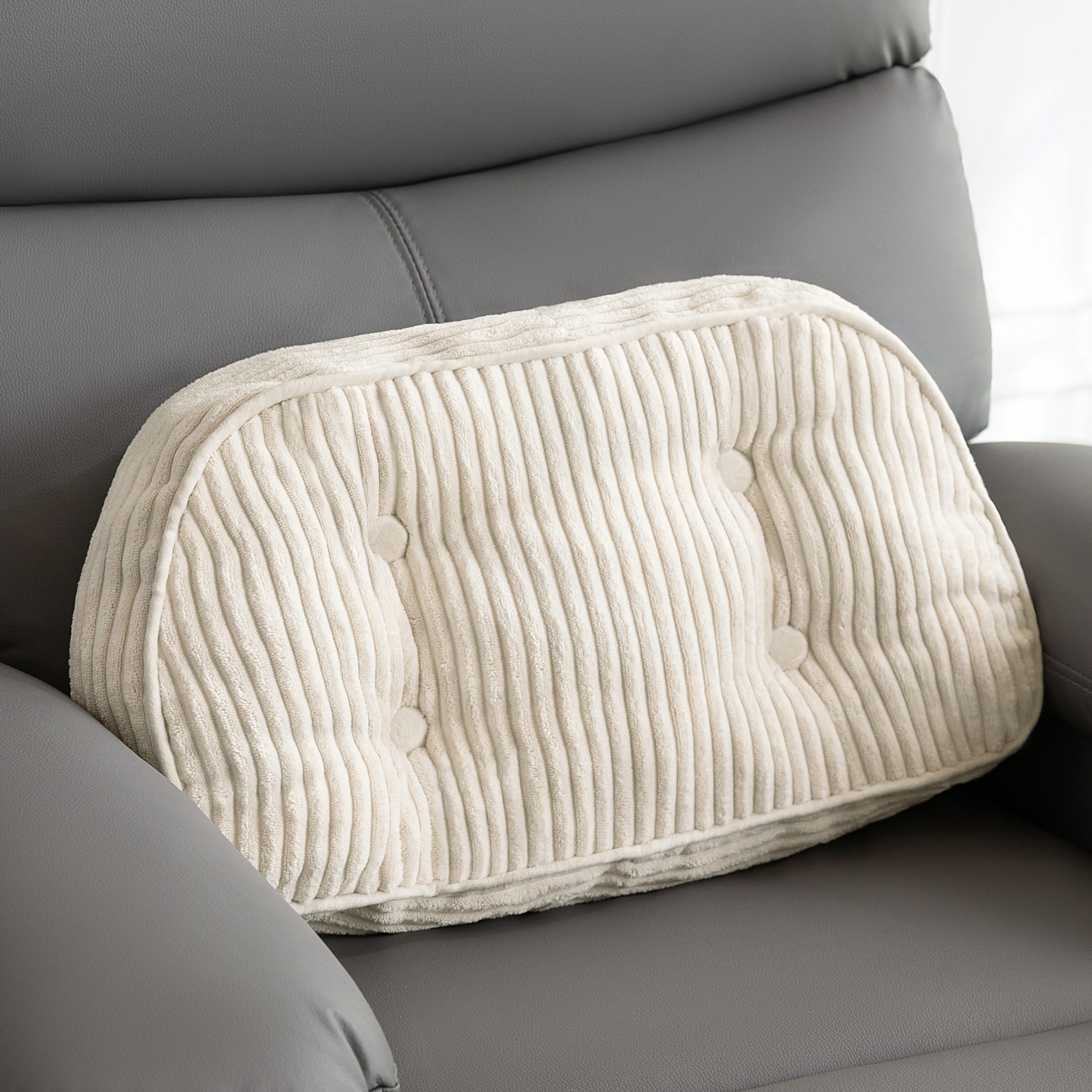 HIGOGOGO Tufted Corduroy Lumbar Support Pillow for Recliner Chair/Accent Chair/Couch/Office Chair, Back Support Cushion for Elderly, Recliner Cushions for Back Rest, Pain Relief, Reading, Beige