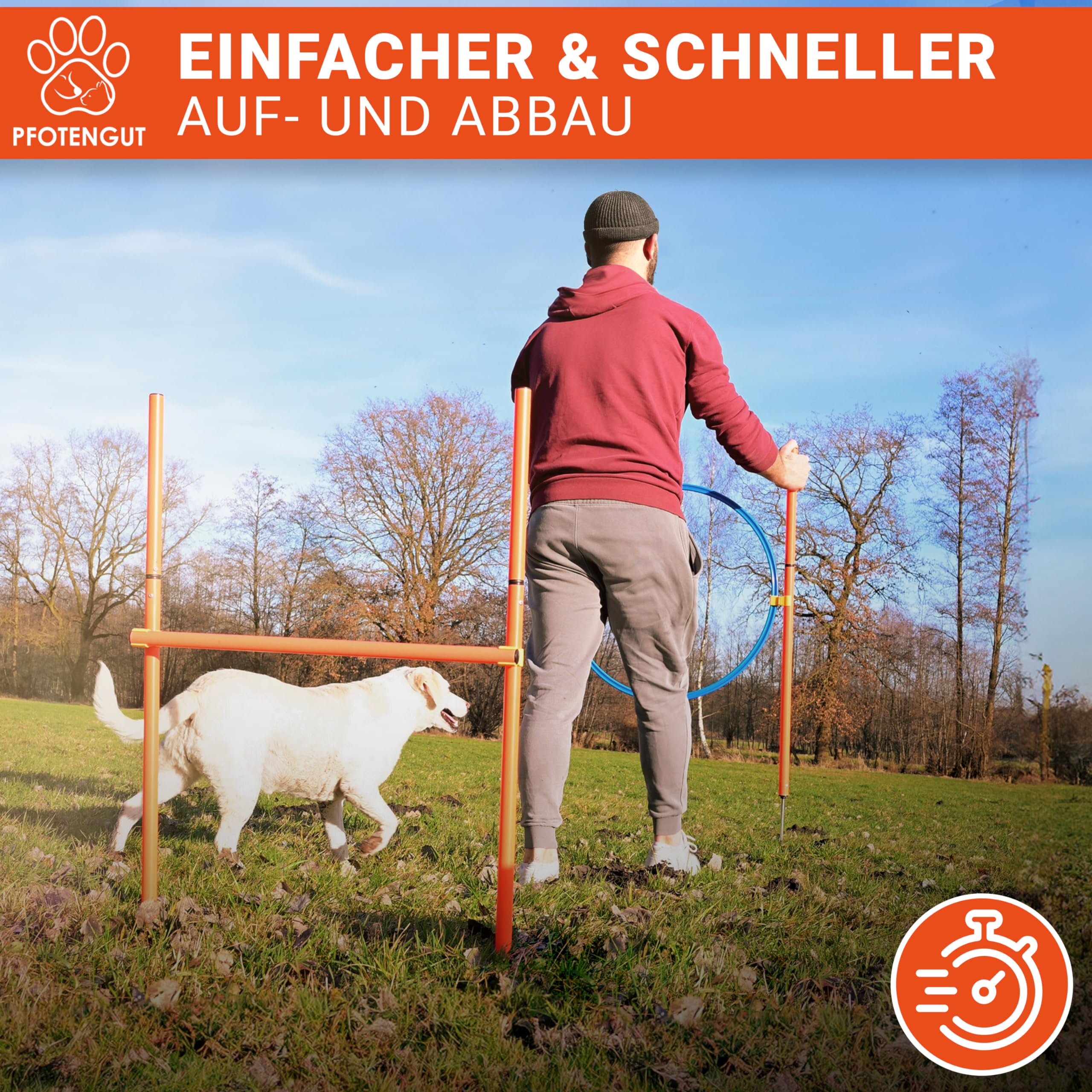 Agility Kit pour chien [11 pièces] – Kit de haies polyvalentes avec tunnel pour chien, slalom, etc. Pour l'entraînement et le sport canin – Avec accessoires et sac de transport