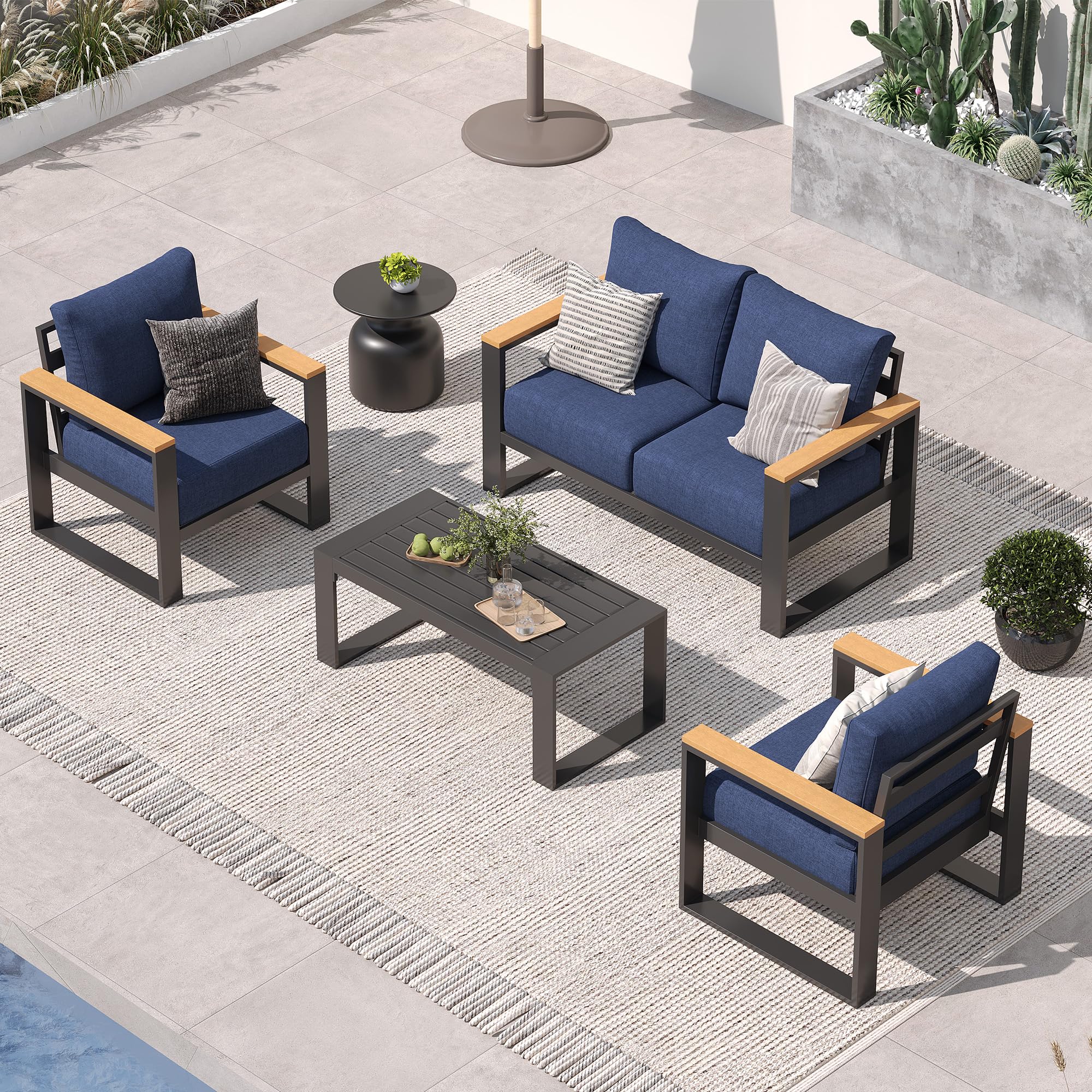 Sundale Outdoor Aluminum Patio Furniture Set with Coffee Table