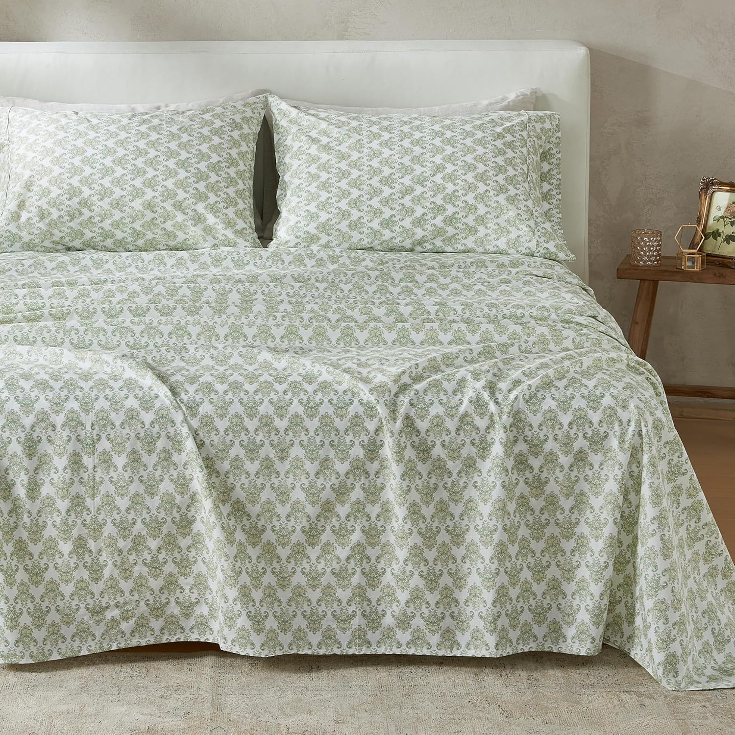 Vintage Comfort 100 Cotton Percale Queen Bed Sheets Green