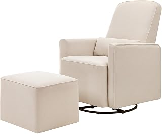 daVinci Olive 360° Swivel Nursery Glider Chair with Storage Ottoman - GREENGUARD Gold Certified, Water & Stain Resistant Cream Rocker