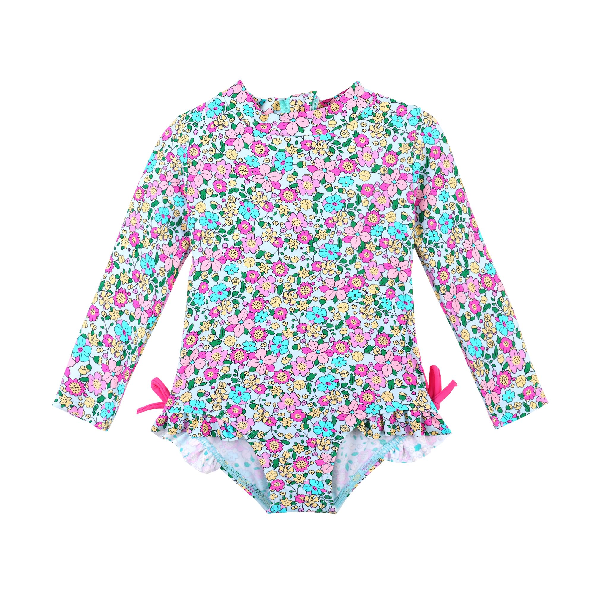 XFGIRLS Baby/Toddler Girls Swimsuit Long Sleeve One-Piece Bathing Suit Rash Guard for Kids UPF 50+ Swimwear
