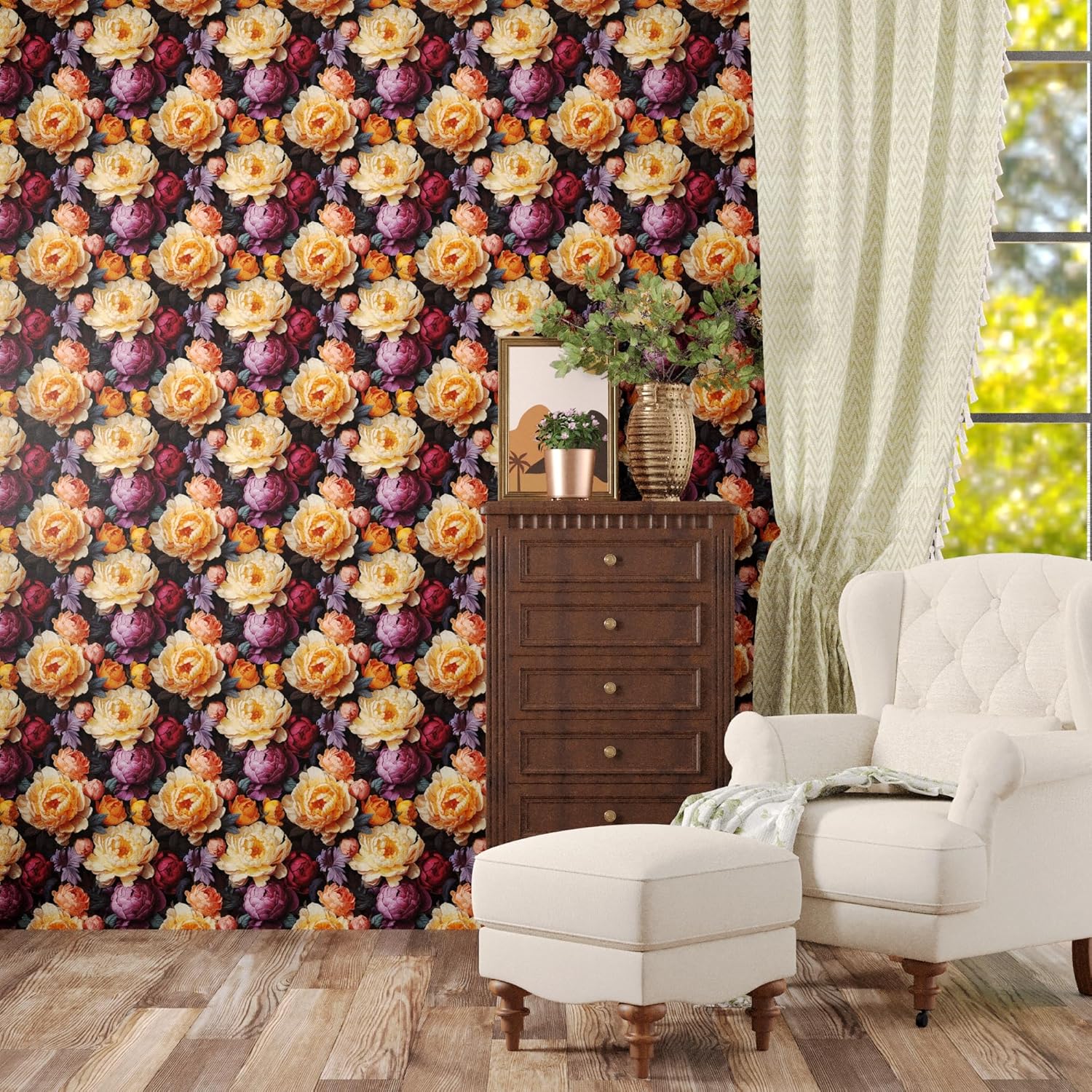 Oxdigi Floral Oil Painting Peel and Stick Wallpaper - 23.6 x 196.9 in - Easy to Apply Removable Wallpaper for Bedroom and Bathroom - Renter-Friendly Contact Paper - Vibrant Blooms