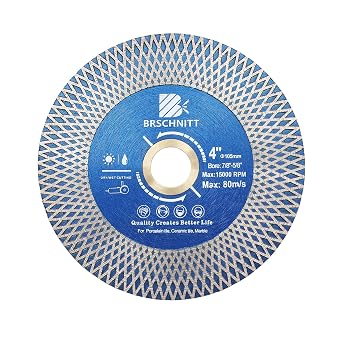 Diamond Porcelain Tile Saw Blade - BRSCHNITT 4" Super Thin Diamond Cutting Grinding Disc with X Teeth Arbor 7/8-5/8 for Ceramic Tiles,Granite,Marble Angle Grinder Circle Saw Blade
