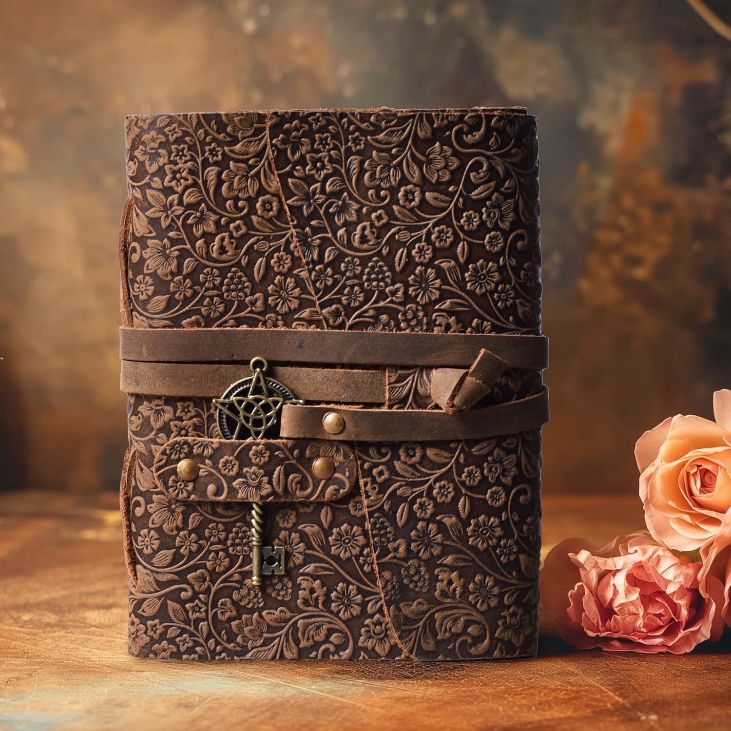 LEATHER VILLAGE Handmade Leather Bound Floral Embossed Journal for Women- Medium | 260 Pages Blank of Vintage Paper Writing, Sketchbook, Notebook - Brown - 7X5 Inches - Image 5