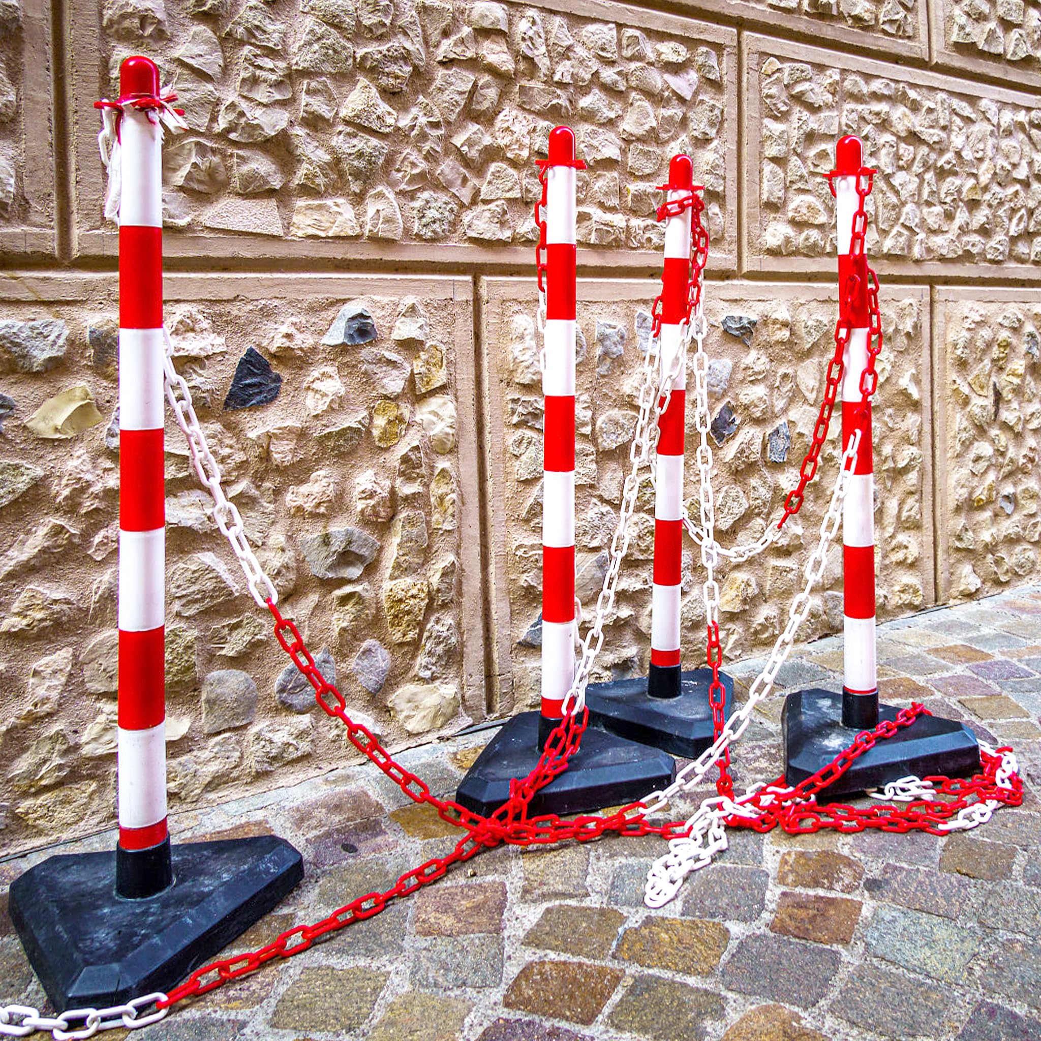 Froadp Catena di sicurezza in plastica, 50 m, colore rosso, bianco, diametro 6 mm, catena di sicurezza per cantieri, parcheggio, catena per bloccare superfici