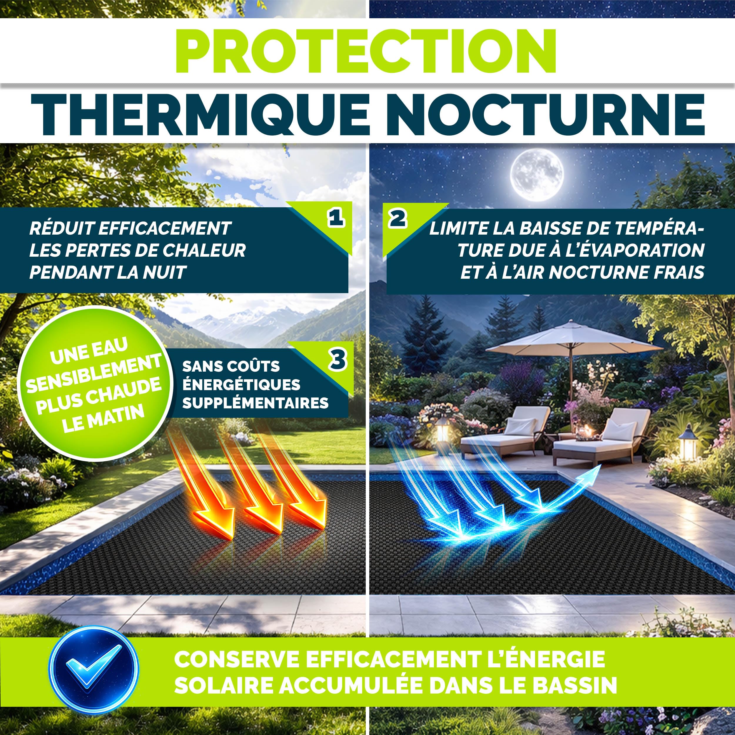 Tillvex Elite Bâche Solaire à Bulles 400 µm Rectangulaire 732 x 366 cm Film Thermique ProHeat QB4
