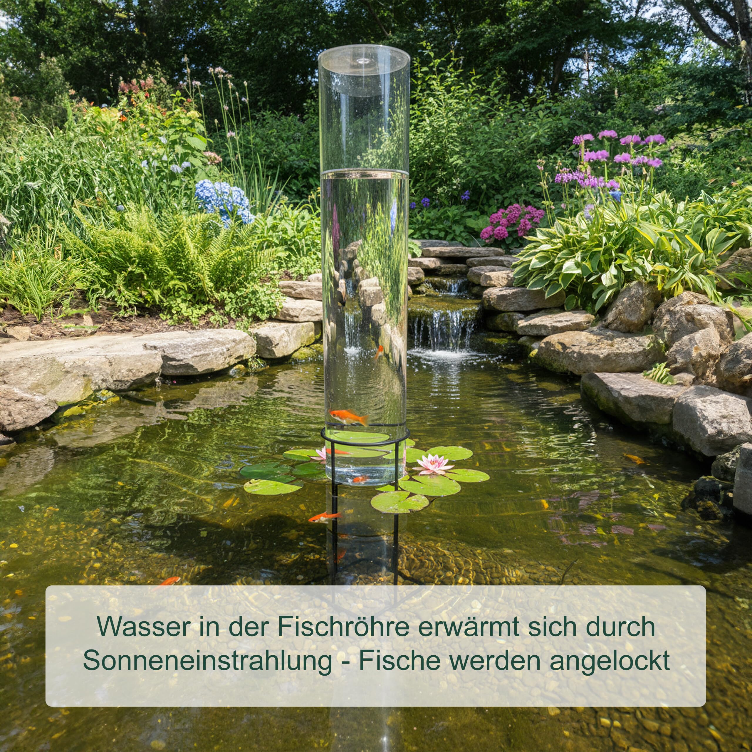 Relaxdays Fischsäule, H x D: 68,5 x 20 cm, Acryl, Metall, Fischturm für Gartenteich, Teich Dekoration, transparent/grau