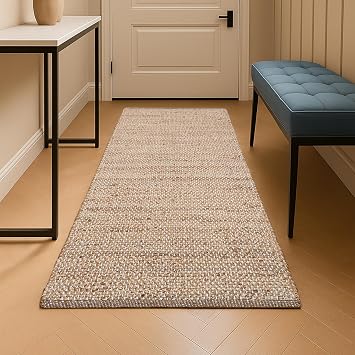 Hausattire Jute Woven Runner Rug 2x6 - Natural, Hand Woven Boho Reversible Area Rug for Kitchen, Living Room | Farmhouse Indoor Outdoor Long Mat for Bedroom, Natural Fiber Patio Mat - 54x72"