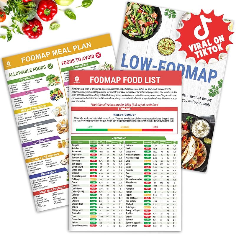 HAMIEW Kit de Lista de Alimentos Low FODMAP e Plano Alimentar, 3 peças
