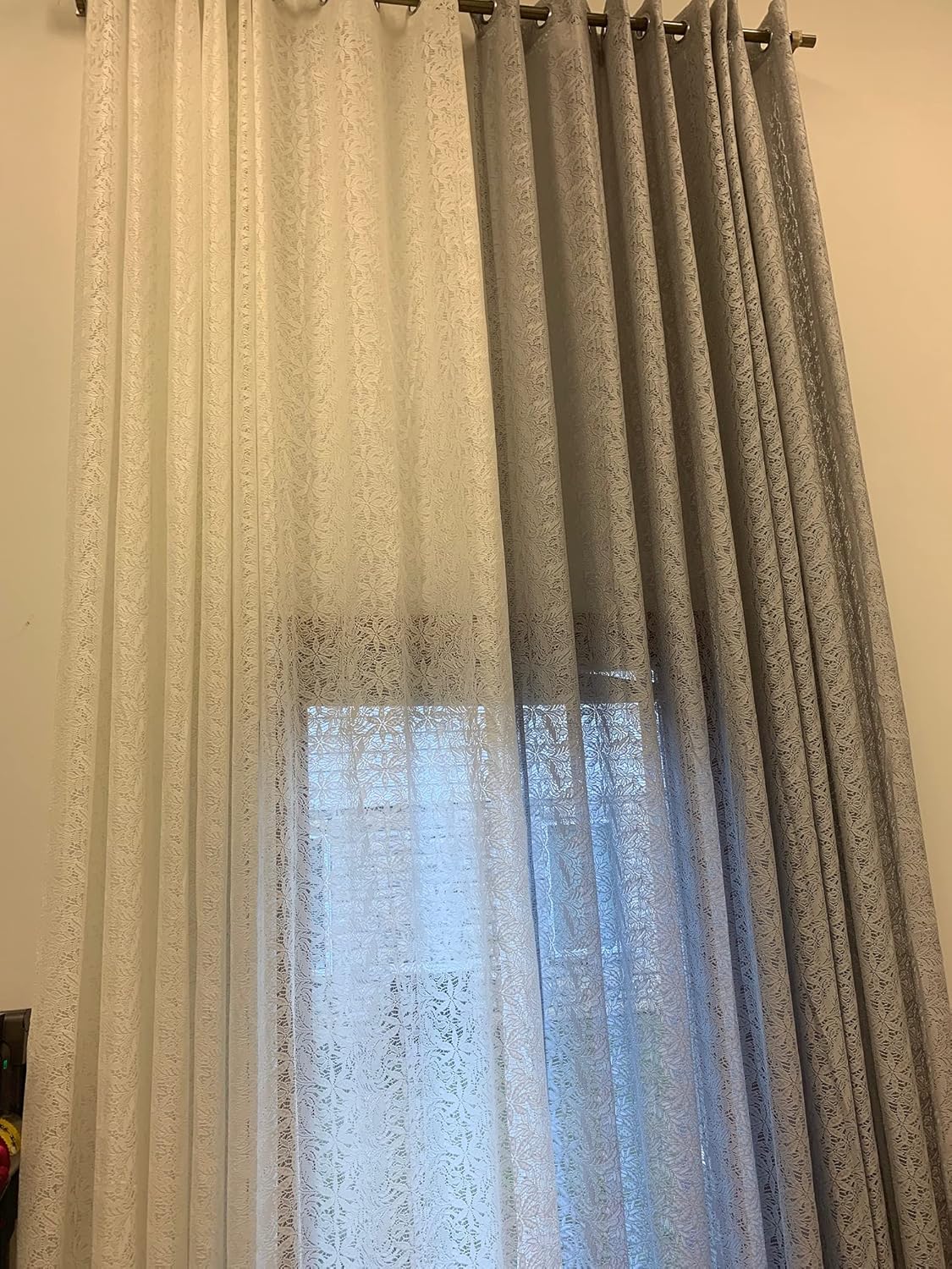 Ikiriska Extra Long Sheer lace Curtains 10-24 ft Grommet top (1 Panel) (Designer Grey, 100″Wx132″L)