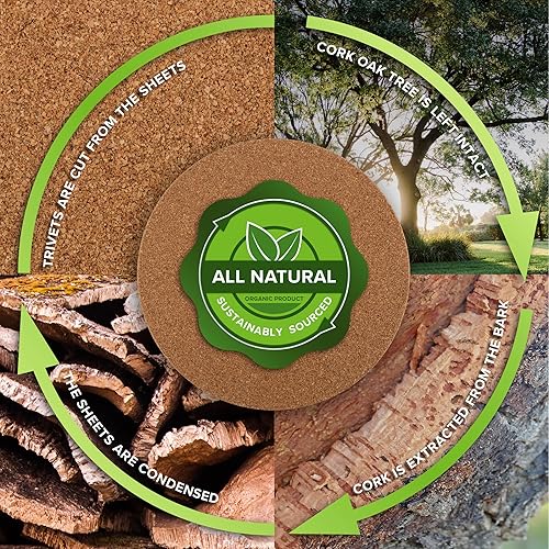 Miniatura 2 de Powerlix Paquete de 6 salvamanteles redondos de corcho de alta densidad para platos calientes, platos y encimeras de cocina, almohadillas