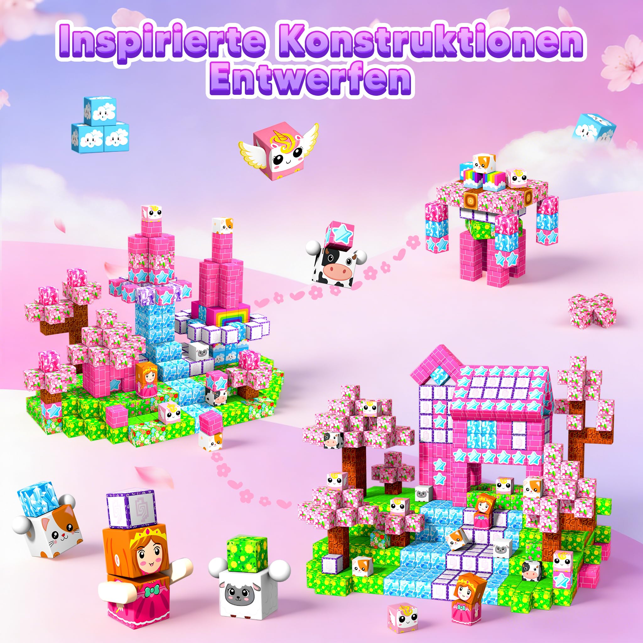 Magnetische Bausteine - 165 Teile Mine Magnetbausteine Spielzeug ab 3 Jahre mädchen, Magnetische Bauwelt Ostergeschenke and Halloween Spielzeug Magnetblöcke für Kinder ab 3 4 5 6 7 8 9 Jahre