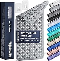 homerella® 35x16 Extra Long Non-Slip Bathtub Mat with Drying Hooks, BPA-Free Vinyl, Anti-Mold, Machine Washable Shower Mat