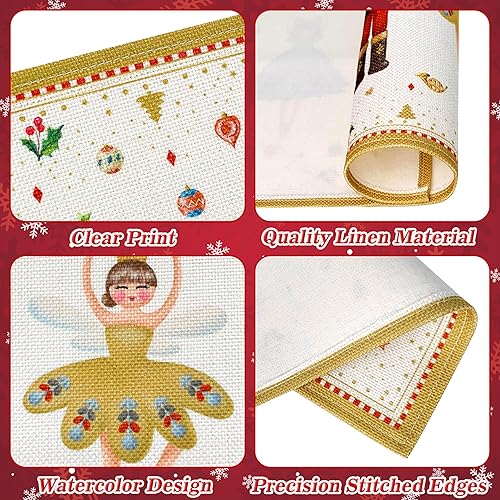 Miniatura 3 de Juego de 6 manteles individuales de Navidad, cascanueces de Navidad, tapetes de cocina para mesa de comedor, lavables de lino cascanueces,