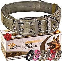 ADITYNA Heavy Duty Tactical Dog Collar for Large Dogs - Reflective Green with Control Handle, Padded Neoprene, Training & Walking (18-23")