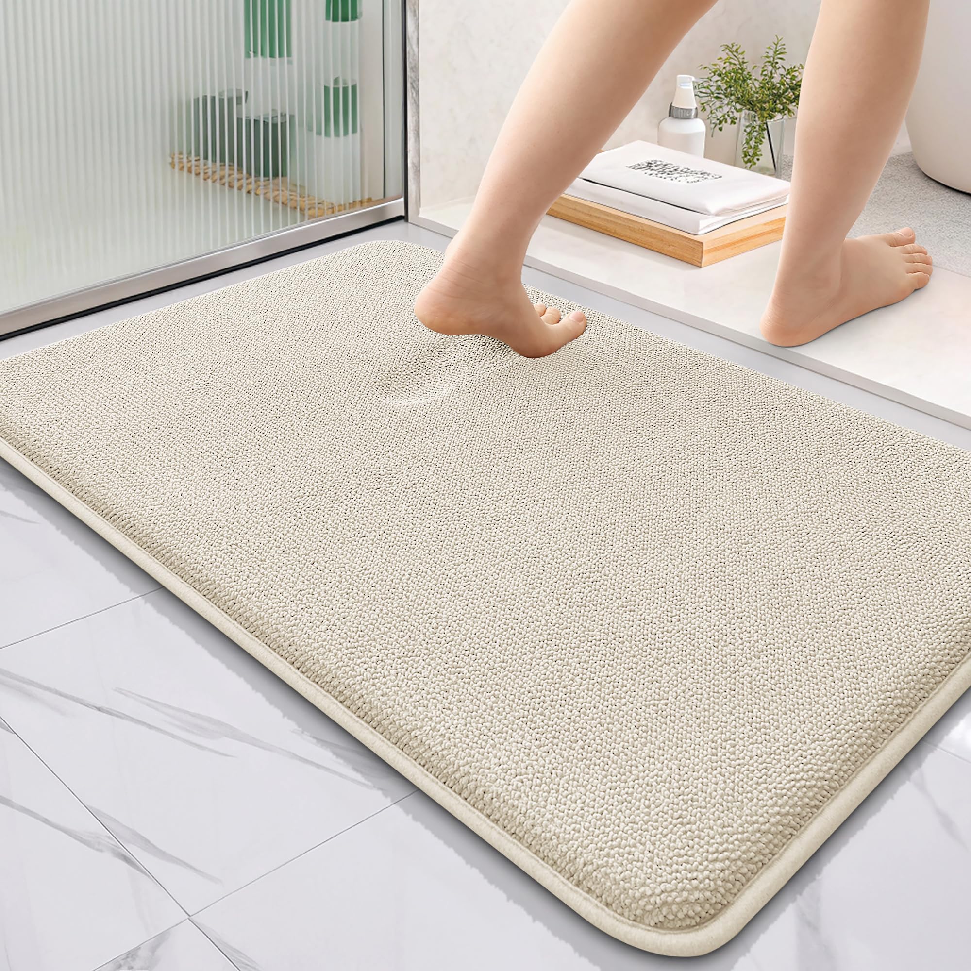 OLANLY Thick Memory Foam Bathroom Rugs 36x24, Absorbent Bath Mat, Ivory