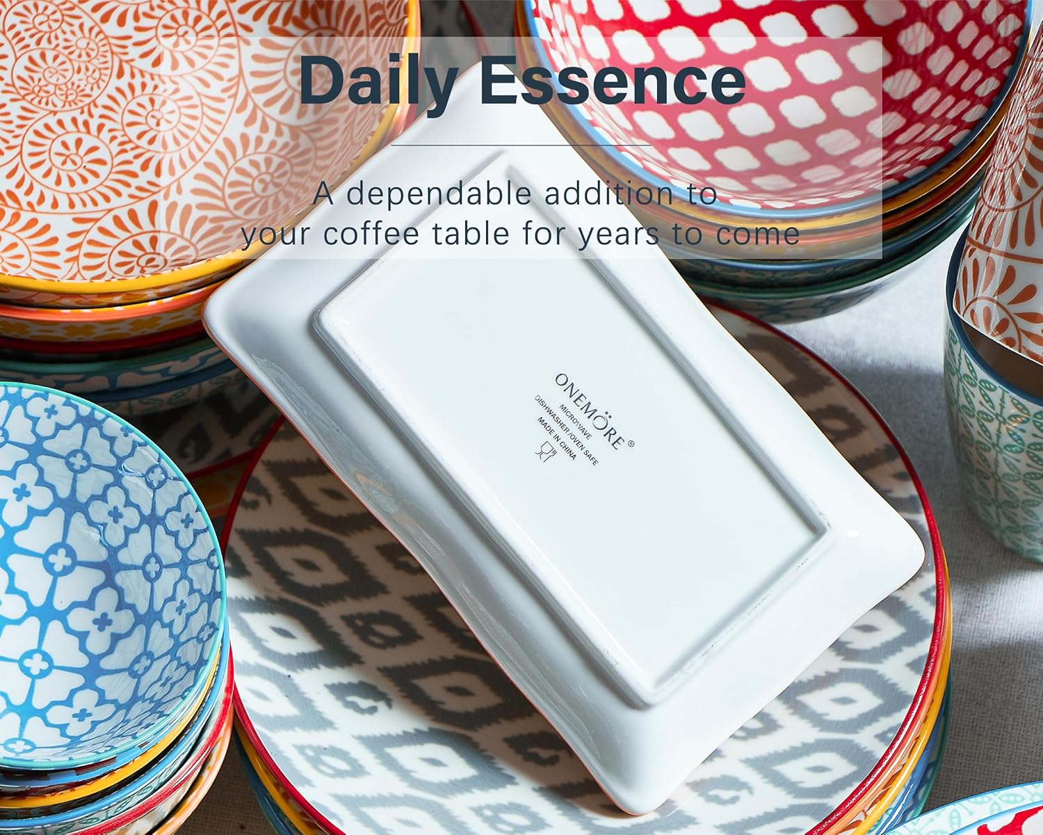 ONEMORE Appetizer Plates Set of 6-7.5 inch Small Serving Platters, Ceramic Rectangular Plates for Sushi Salad Dessert - Microwavable Oven & Dishwasher Safe, Scratch Resistant- Assorted Colors - Image 5