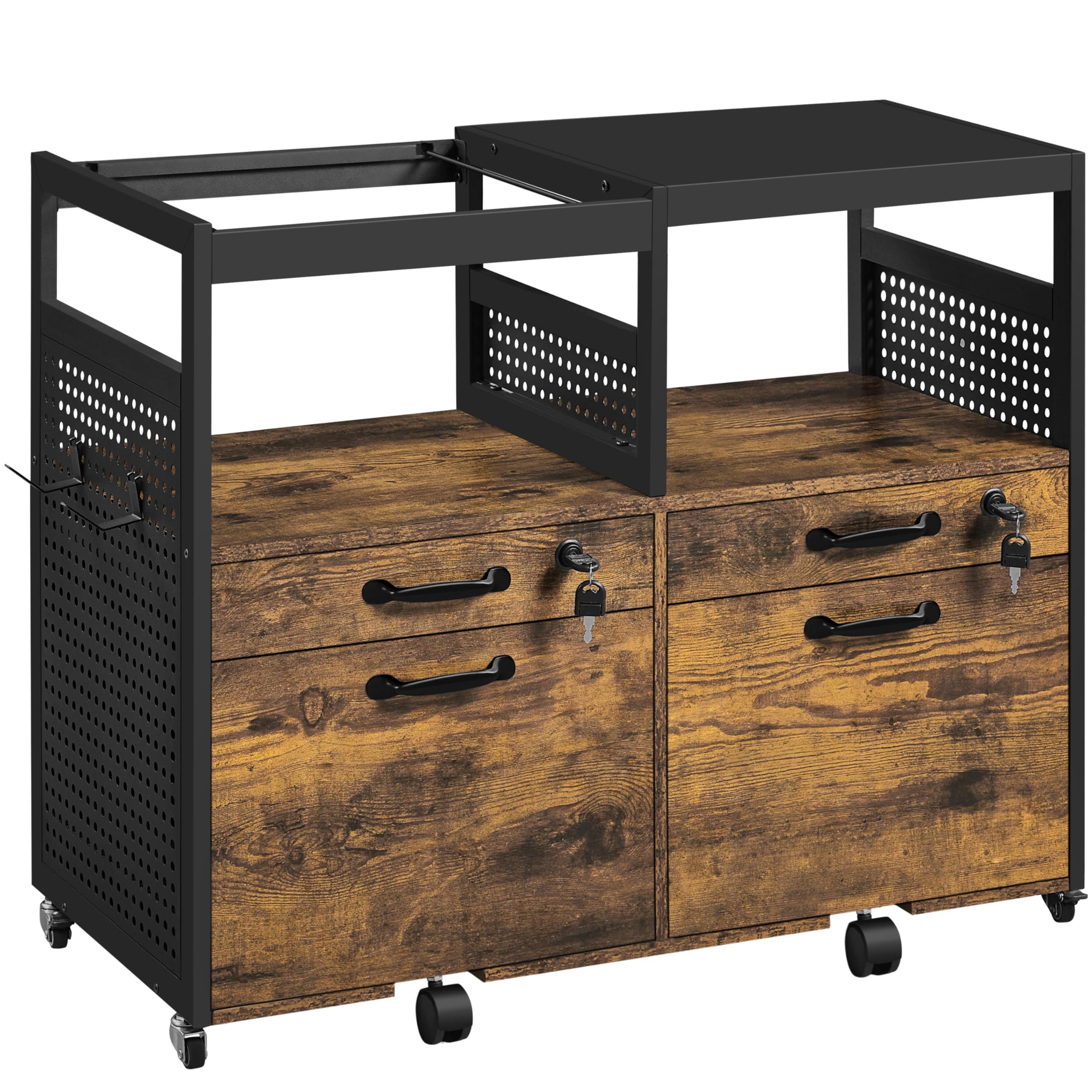 Yaheetech Archivador Móvil con 4 Cajones Cajonera Móvil con Ruedas Compartimento Abierto 82,5x40x69 cm Cajonera Escritorio para Documentos A4 Archivador de Oficina con Ganchos Laterales