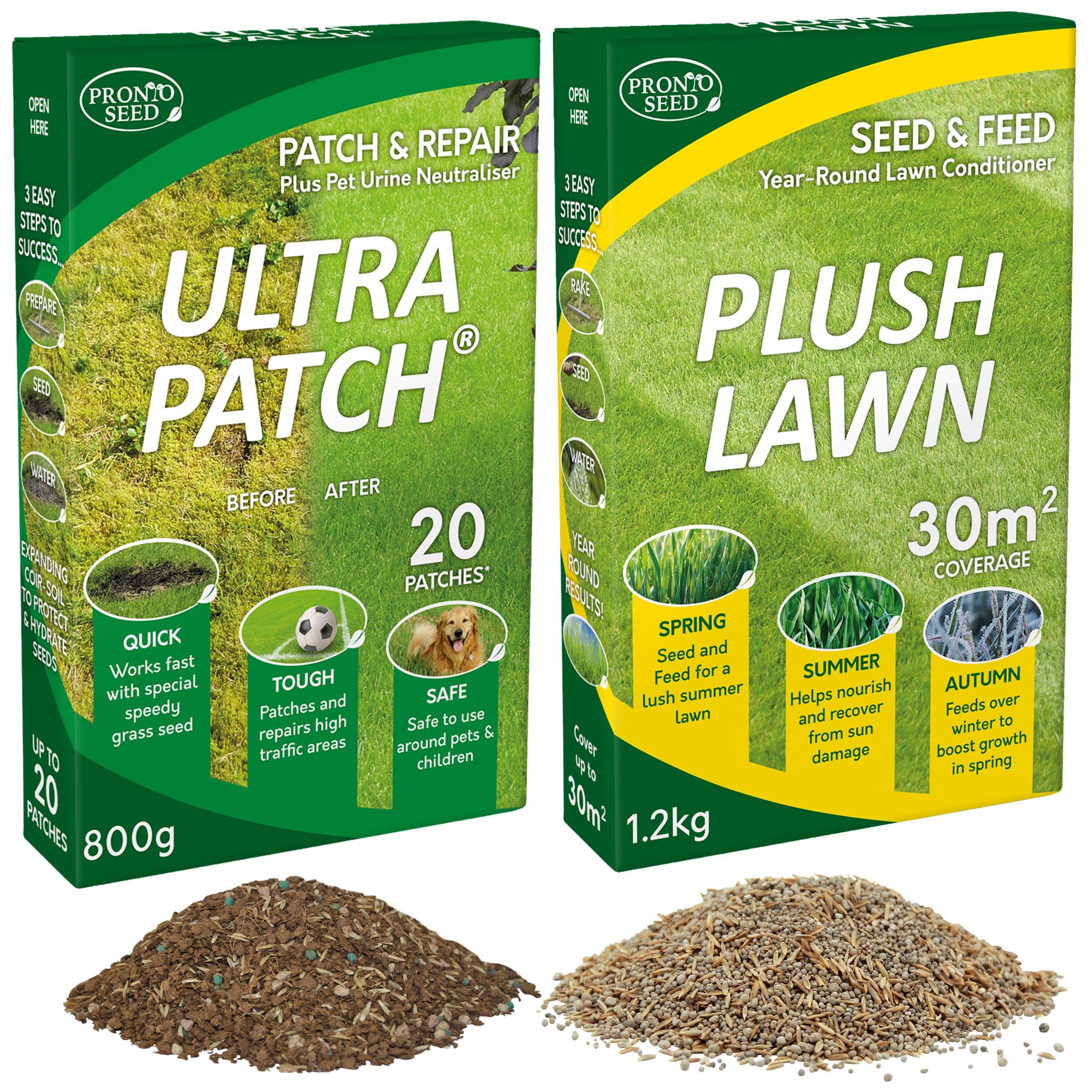 Pronto Seed Repair & Restore Bundle 2kg - 800g Ultra Patch and 1.2kg Plush Lawn - Fast-Growing Grass Seed & Fertiliser Mix for Lawn Repair, Bare Patch Recovery & All-Season Restoration โ image 1