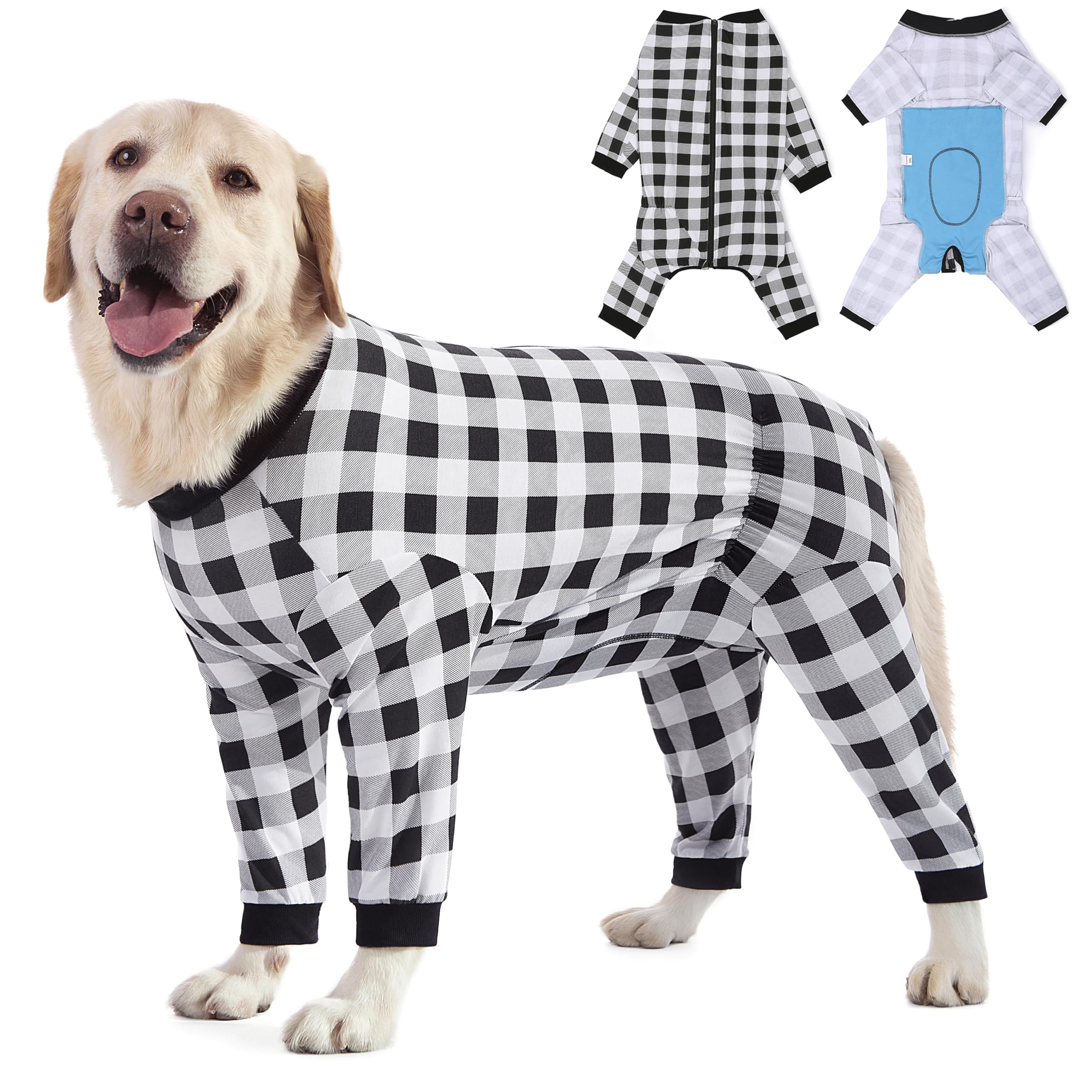 Dog Recovery Suit Full-Zipper After Post-Surgery Large Medium Dogs, Dog Bodysuit for Prevent Licking& Chewing Wounds Onesies Cone Alternative (Black, 4X-Large)