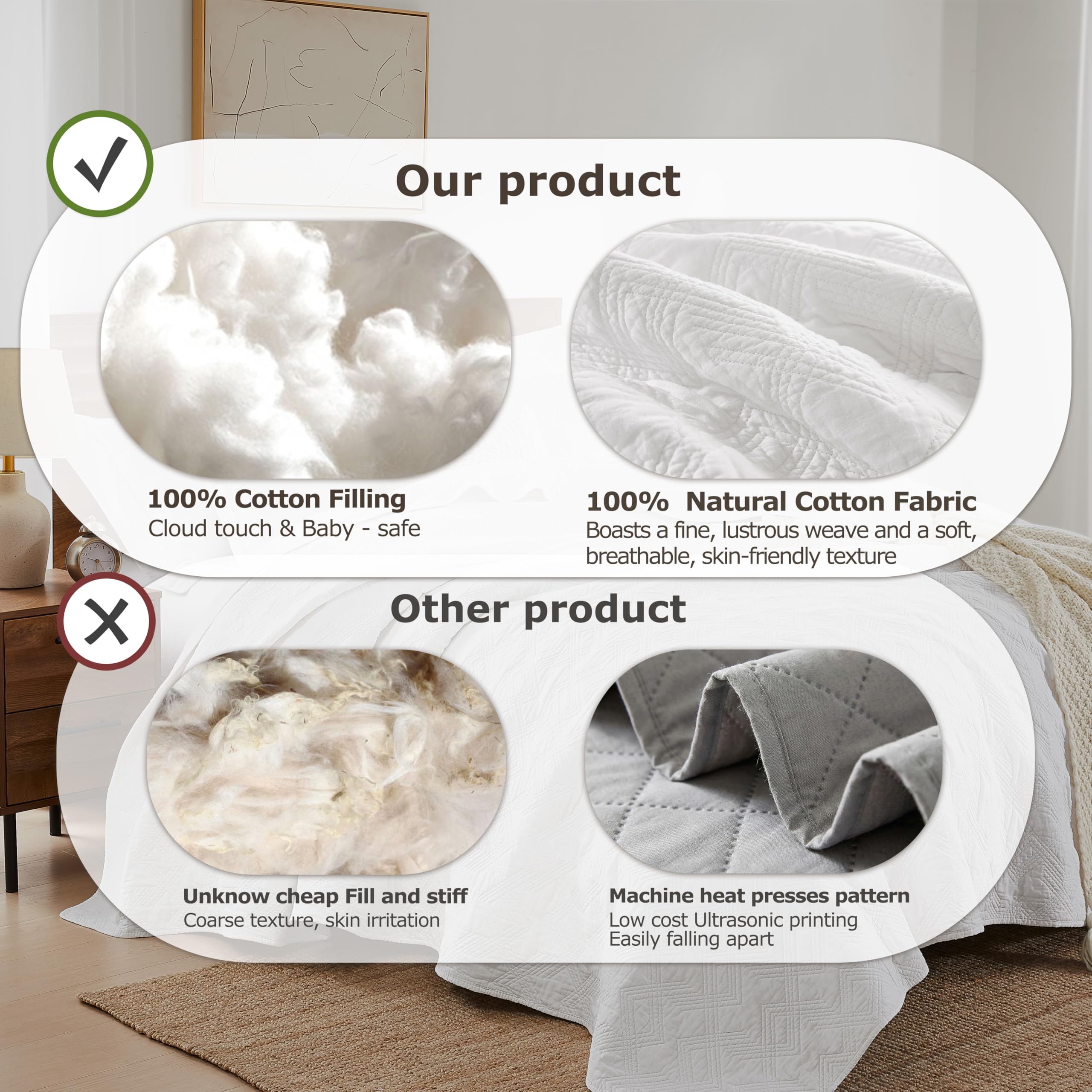WDCOZY Set copripiumino matrimoniale in 100% cotone, bianco prelavato, morbido, leggero, moderno, copriletto rustico rustico, strutturato come lino, biancheria da letto in garza shabby chic, 2 pezzi