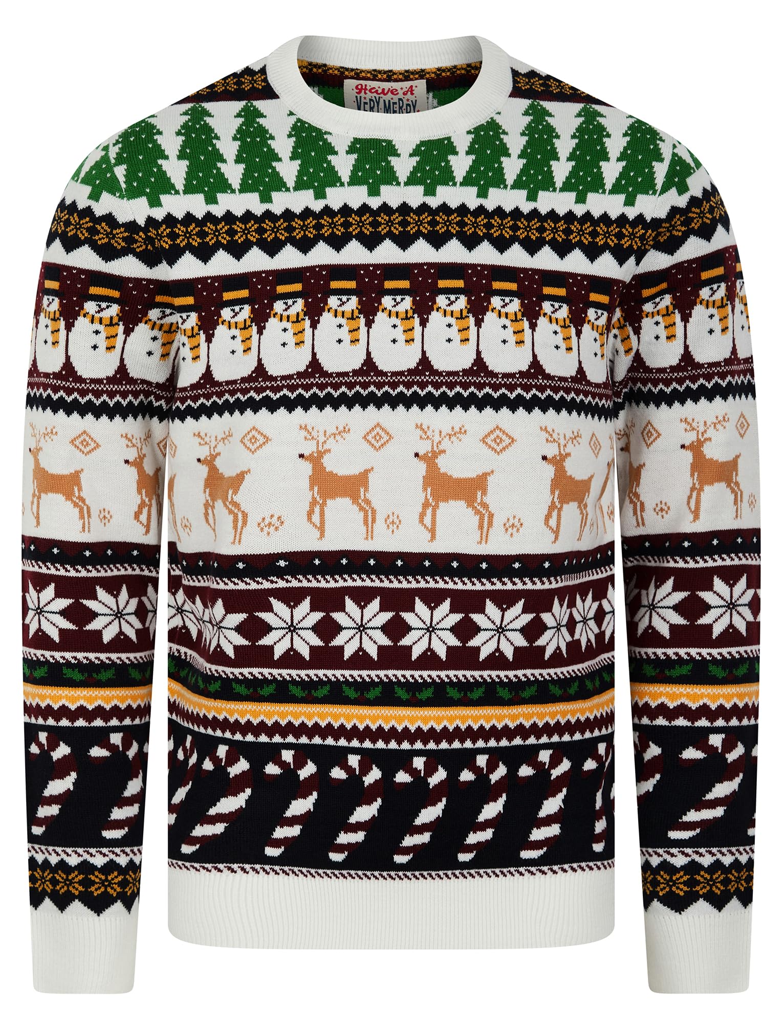 Tokyo Laundry Men's Vintage - Ecru Merry Christmas Nordic Fair Isle Style Knitted Xmas Jumper