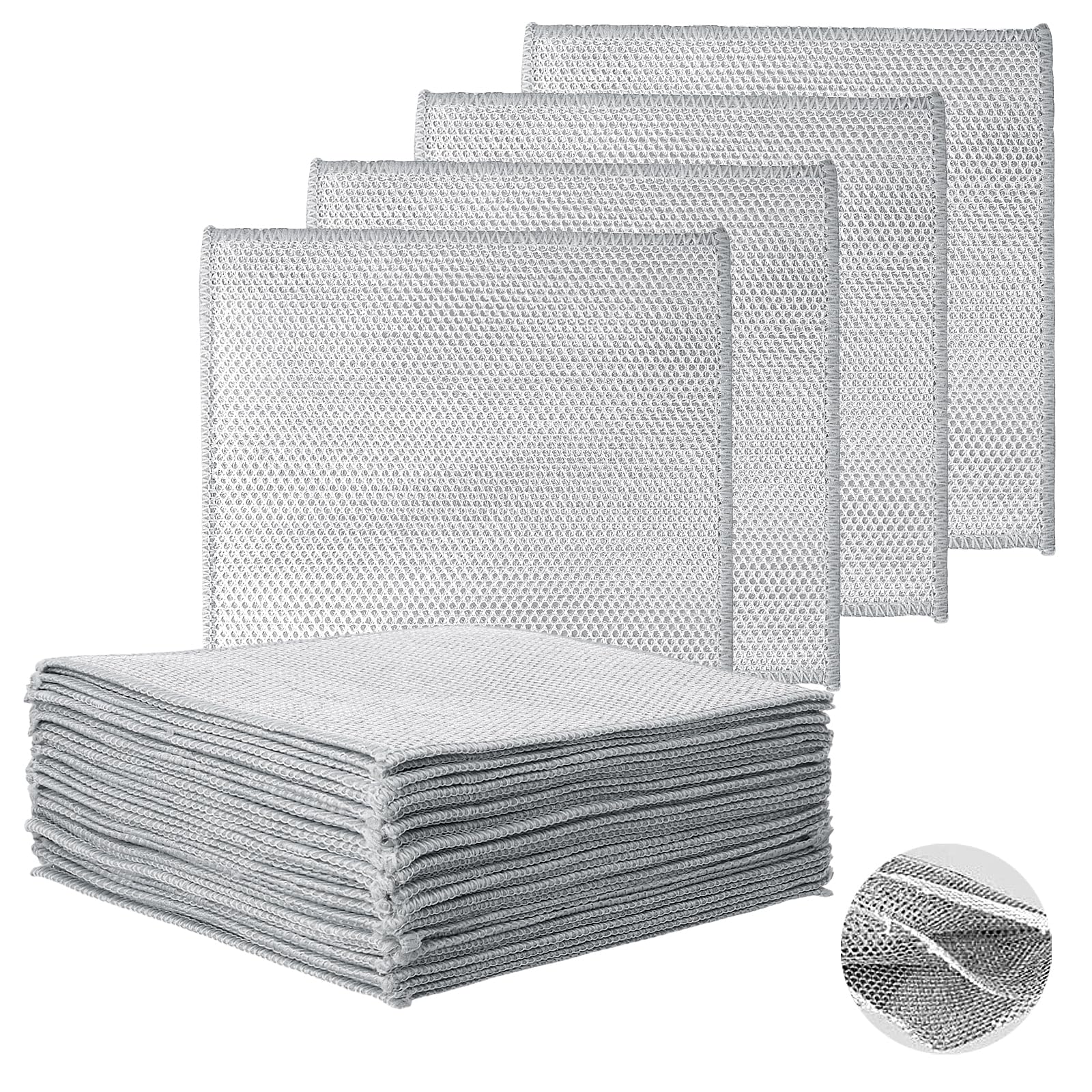 CHEUNGR 30PCS Triple Layer Wire Dishwashing Cloths, 20x20cm Non Scratch Wire Dishwashing Rag for Wet and Dry, Reusable Cleaning Rags for Cookware, Sinks, Dishes